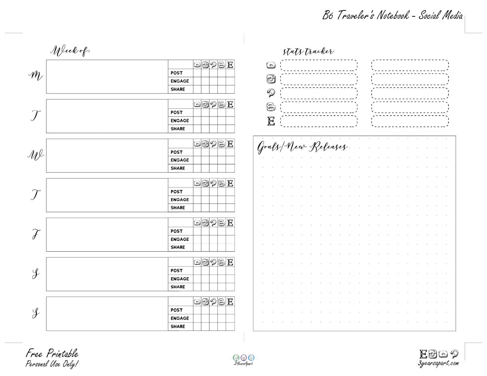 Social Media Planner Inserts | Free Printable For Traveler&amp;#039;S pertaining to Free Printable Traveler&amp;#039;S Notebook Inserts