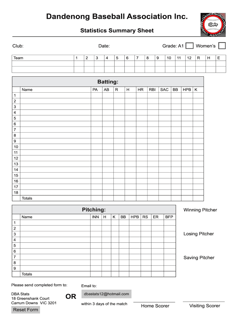 Softball Stats Spreadsheet - Fill Online, Printable, Fillable regarding Free Printable Softball Stat Sheets