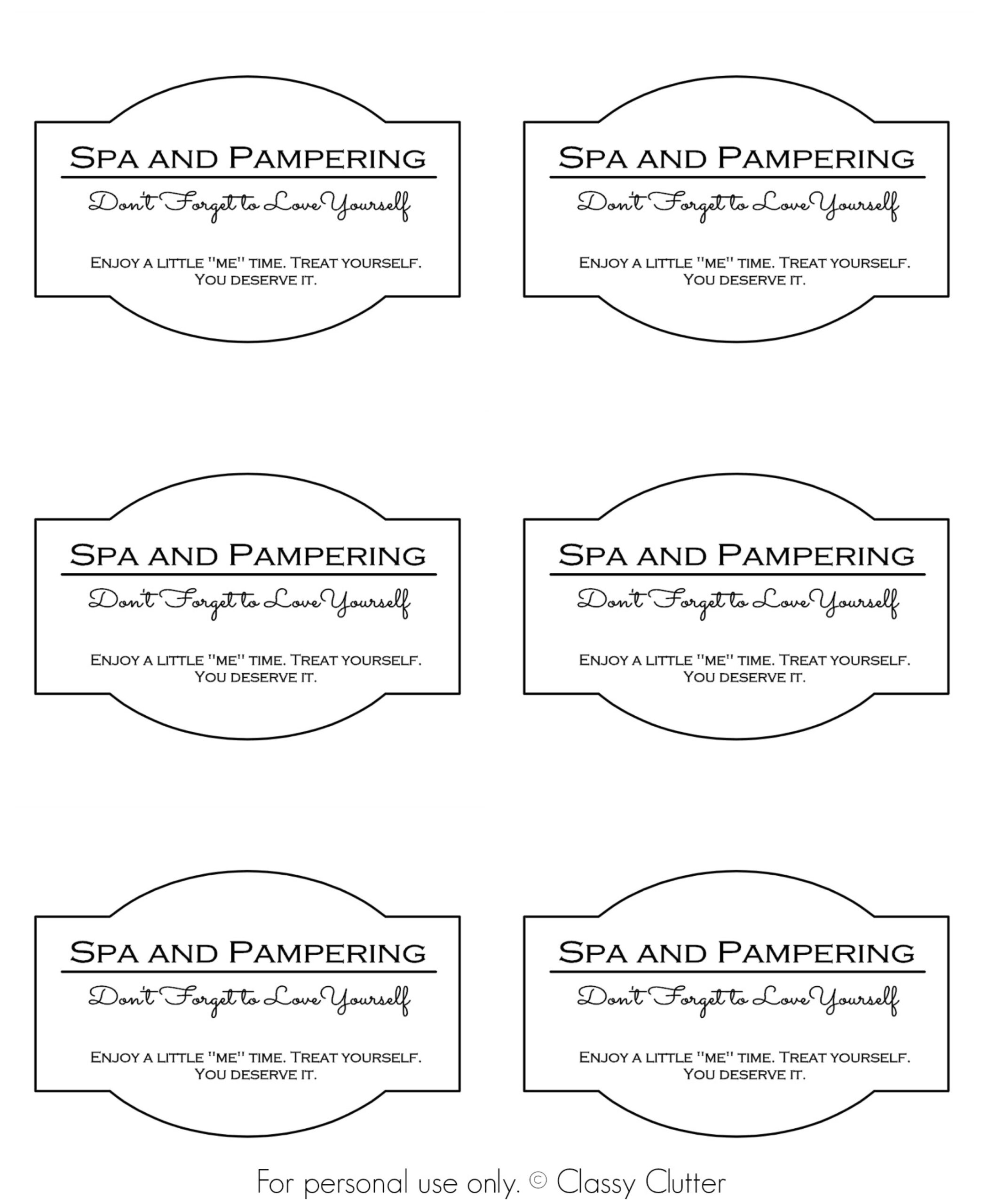 Spa And Pampering In A Jar - within Spa in a Jar Free Printable Labels