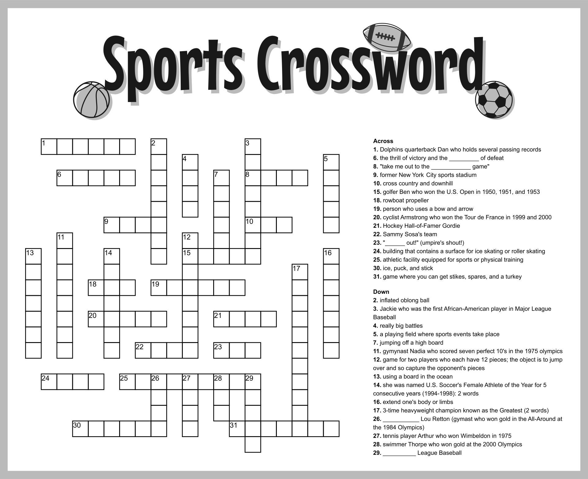 Sporty Nimble Crossword | Кроссворд with regard to Free Printable Sports Crossword Puzzles