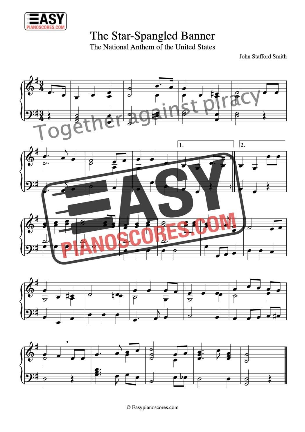 Star-Spangled Banner – Piano Sheet Music (Pdf) – Easypianoscores intended for Free Printable Piano Sheet Music For The Star Spangled Banner