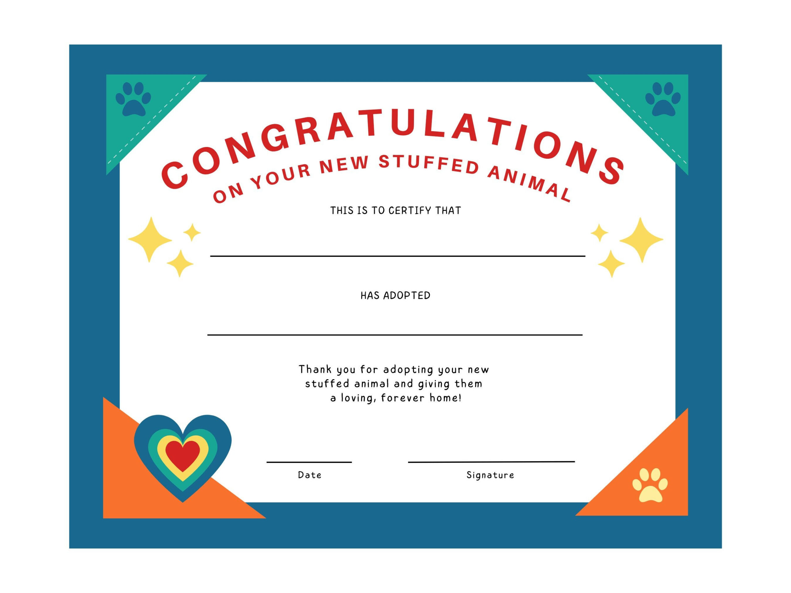 Stuffed Animal Adoption Certificate For Kids, Pdf, Jpg, Svg for Free Printable Stuffed Animal Adoption Certificate