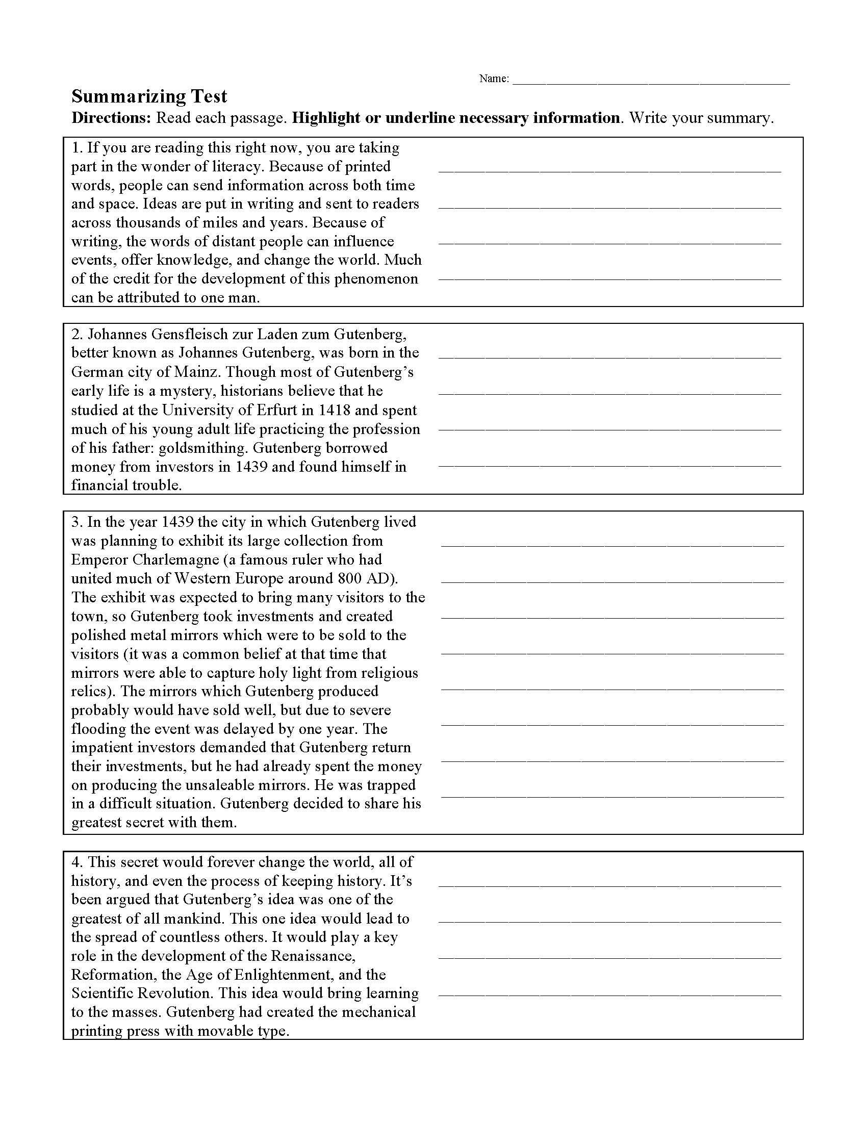 Summarizing Worksheets &amp;amp; Activities | Reading Comprehension with regard to Free Printable Summarizing Worksheets 4Th Grade