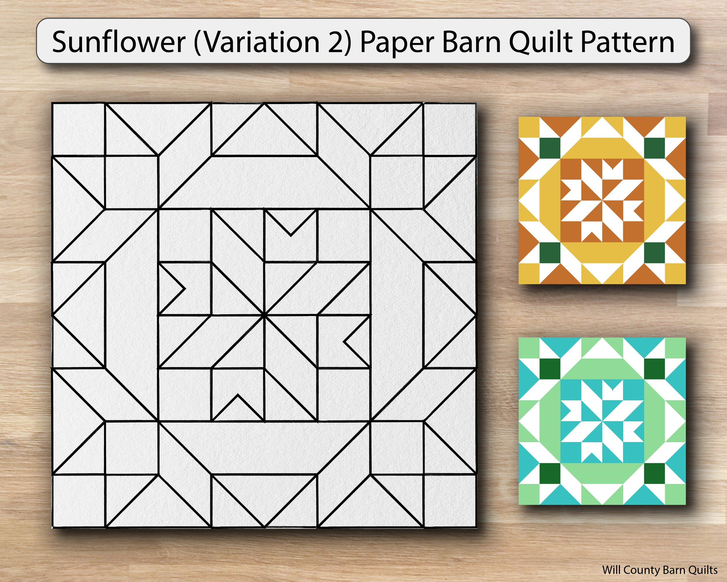 Sunflower (Variation 2) Barn Quilt Pattern — Will County Barn Quilt Trail with regard to Free Printable Barn Quilt Patterns