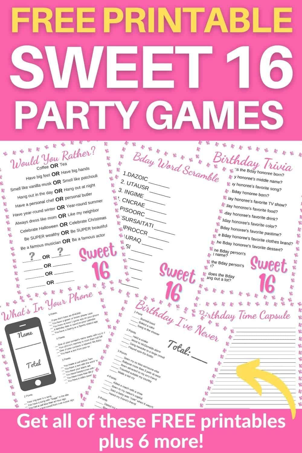 Sweet 16 Party Games - Free Printables | Sweet 16 Games, Sweet 16 regarding Free Sweet 16 Printables