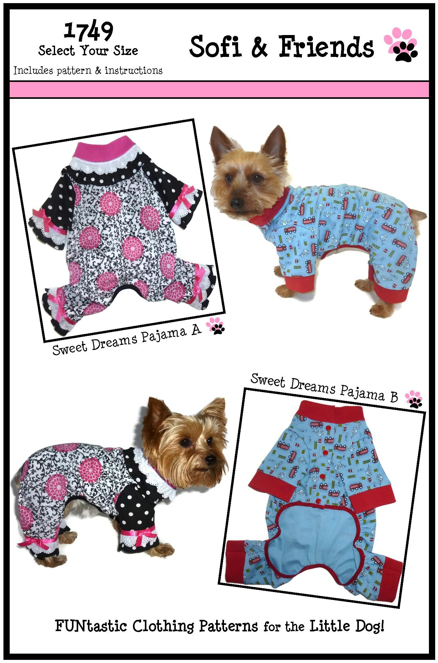 Sweet Dreams Dog Pajamas Sewing Pattern 1749 Dog Onesies Dog regarding Free Printable Dog Pajama Pattern