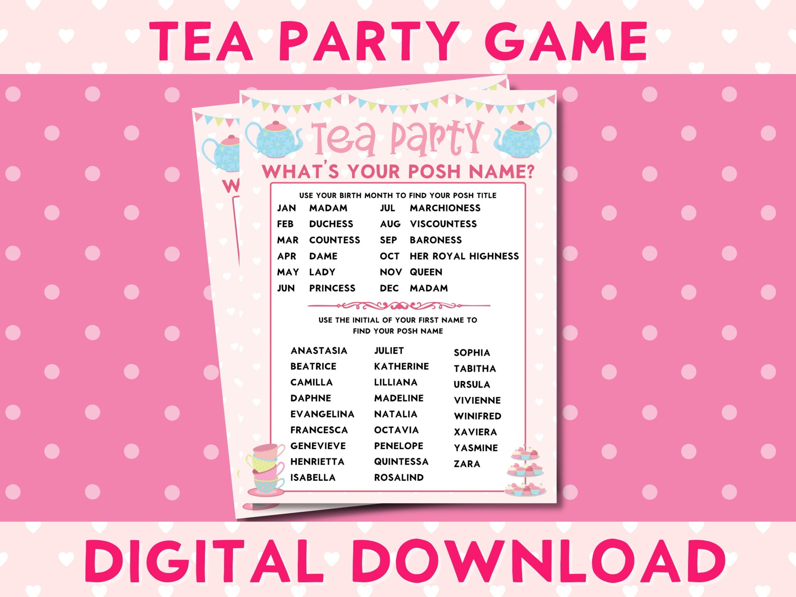 Tea Party Printable What&amp;#039;S Your Posh Name Spiel, Mädchen pertaining to Free Printable Tea Party Games