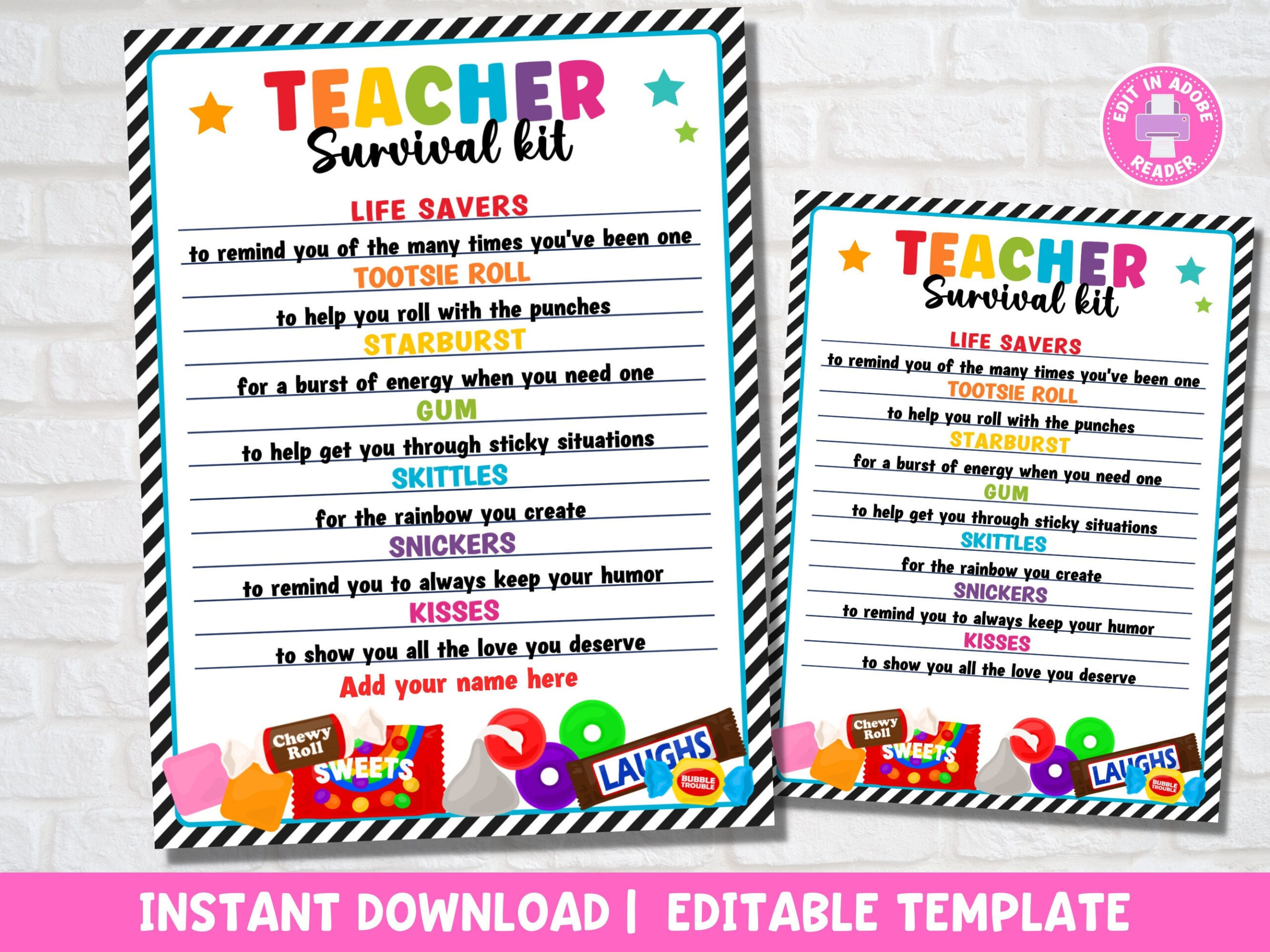 Teacher Survival Kit Printable Teacher Appreciation Gift Tag Back regarding Teacher Survival Kit Free Printable