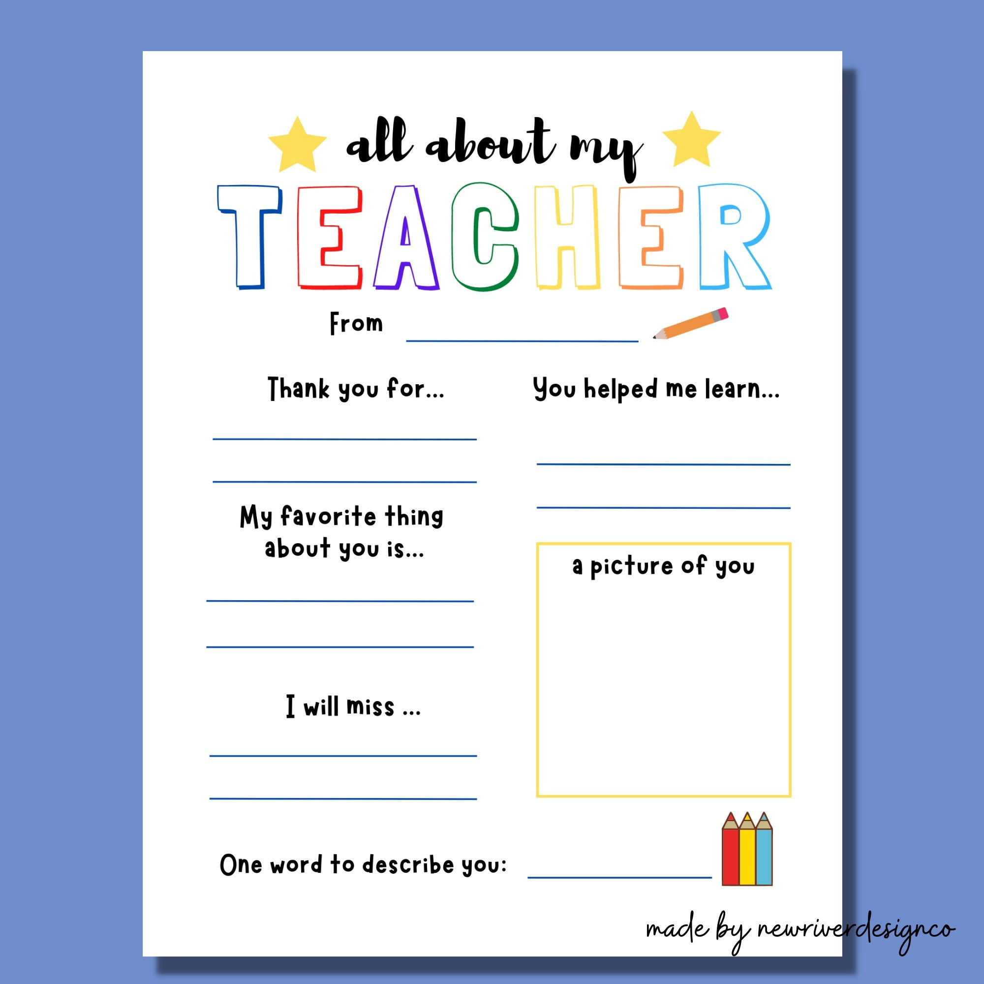 Teacher Thank You Printable, All About My Teacher, Teacher throughout All About My Teacher Free Printable