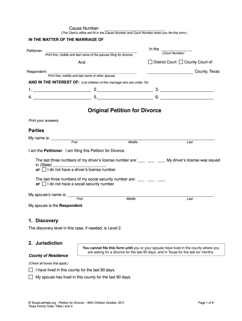 Texas Divorce Papers Pdf - Fill Online, Printable, Fillable, Blank intended for Free Printable Divorce Forms Texas