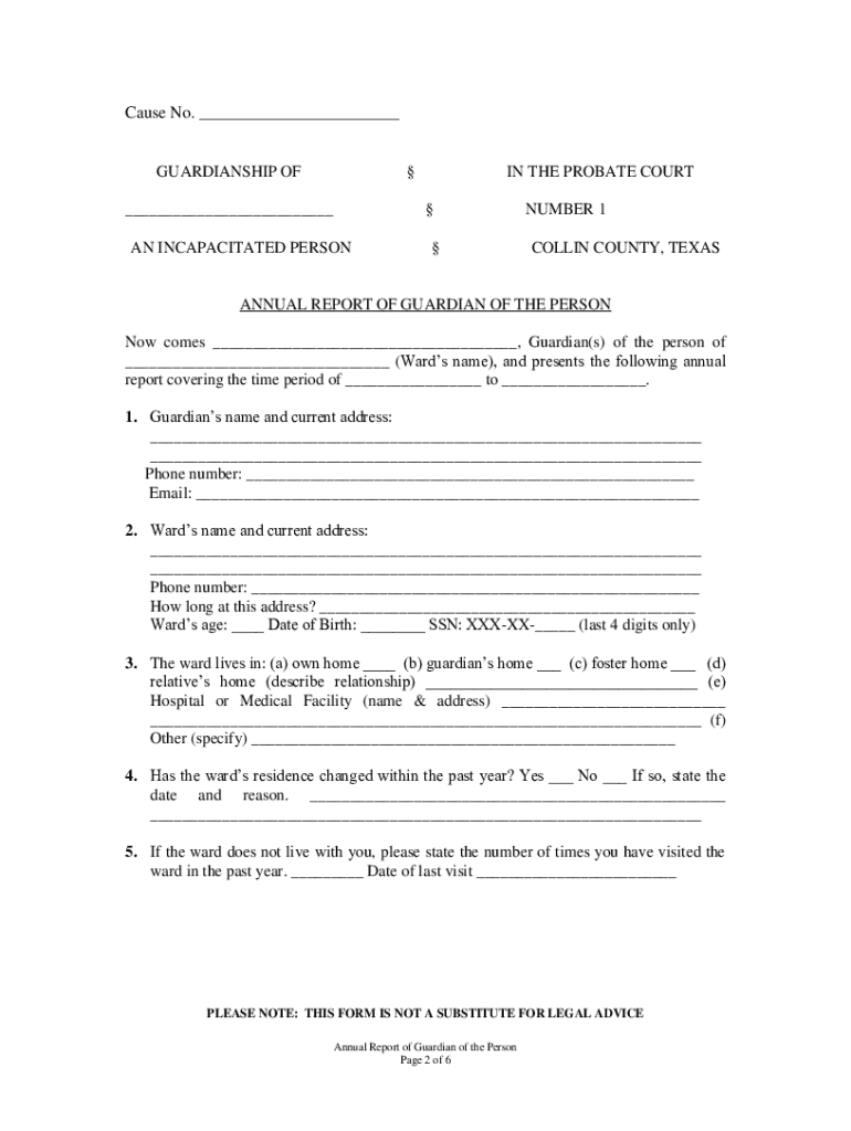 Texas Guardianship Annual Report Form - Fill Online, Printable inside Free Printable Guardianship Forms Texas