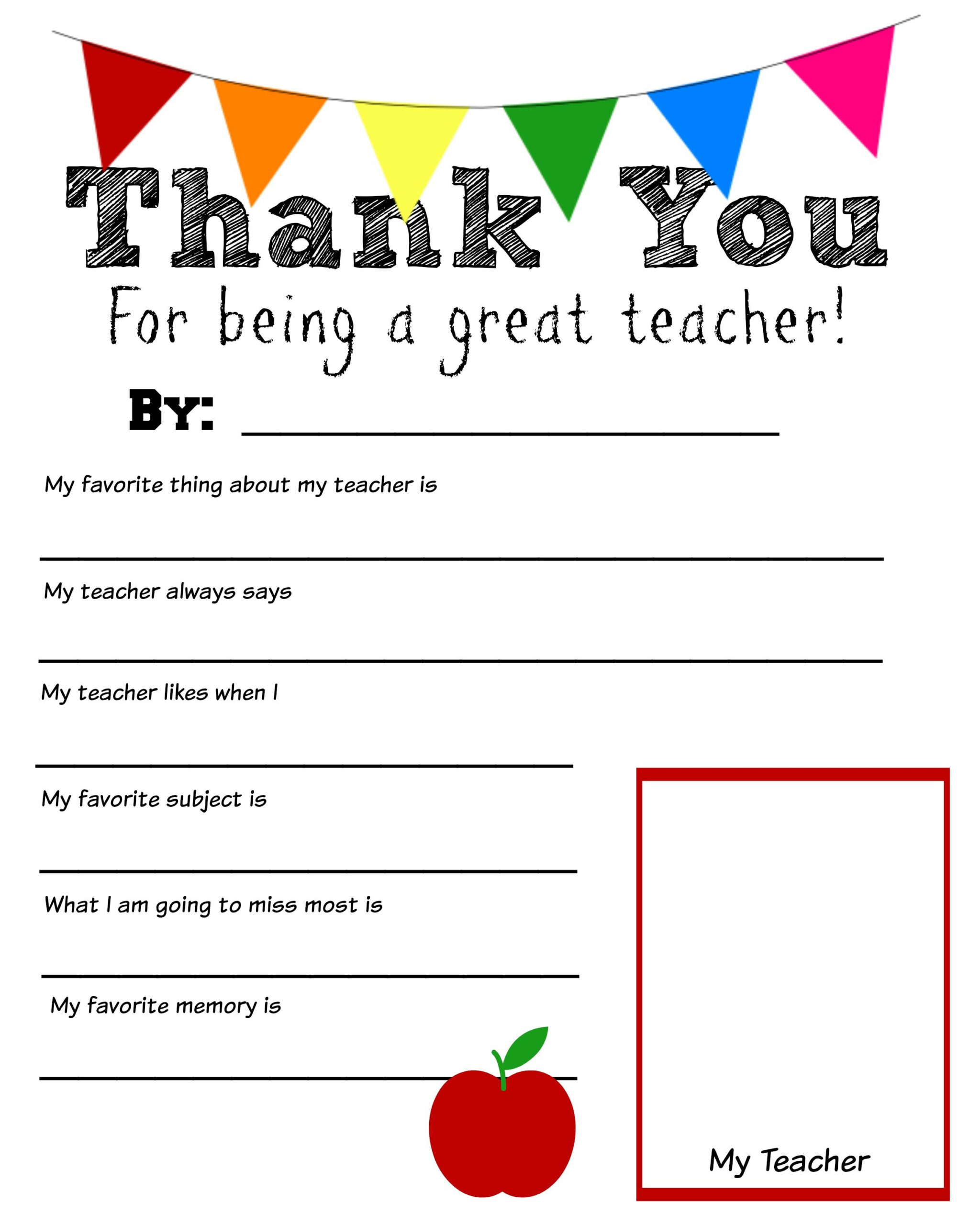 Thank You Teacher Free Printable regarding All About My Teacher Free Printable