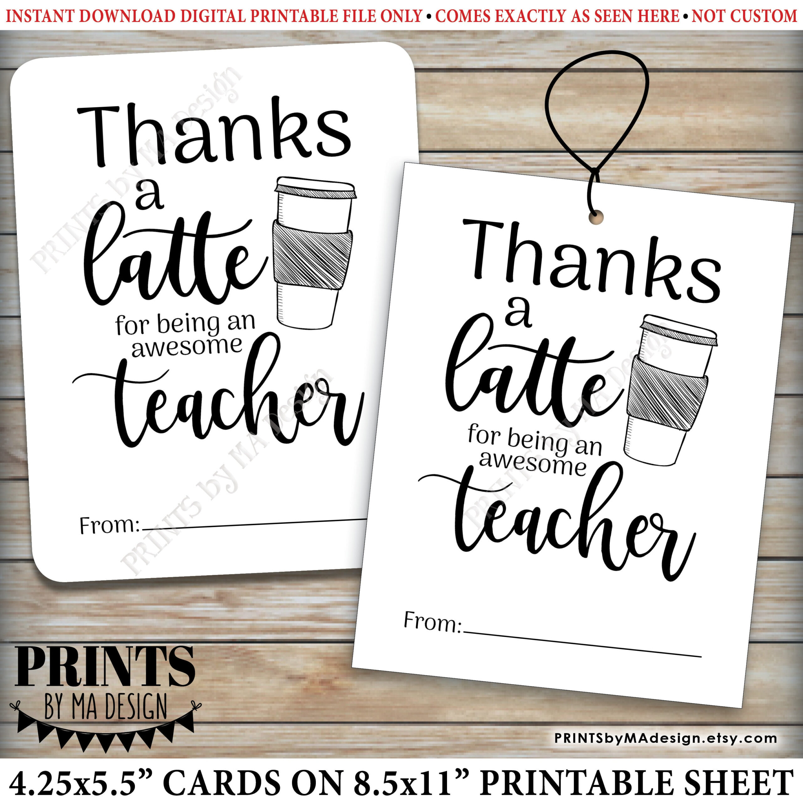 Thanks A Latte Card, Gift Card Holder For Teacher Appreciation throughout Thanks A Latte Free Printable Card