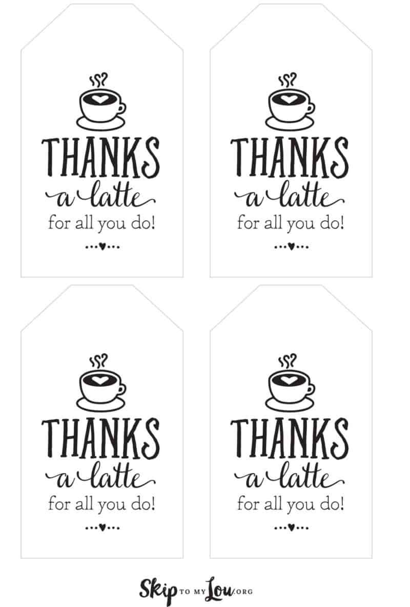 Thanks A Latte! Free Printable Gift Tags for Thanks a Latte Free Printable Tag