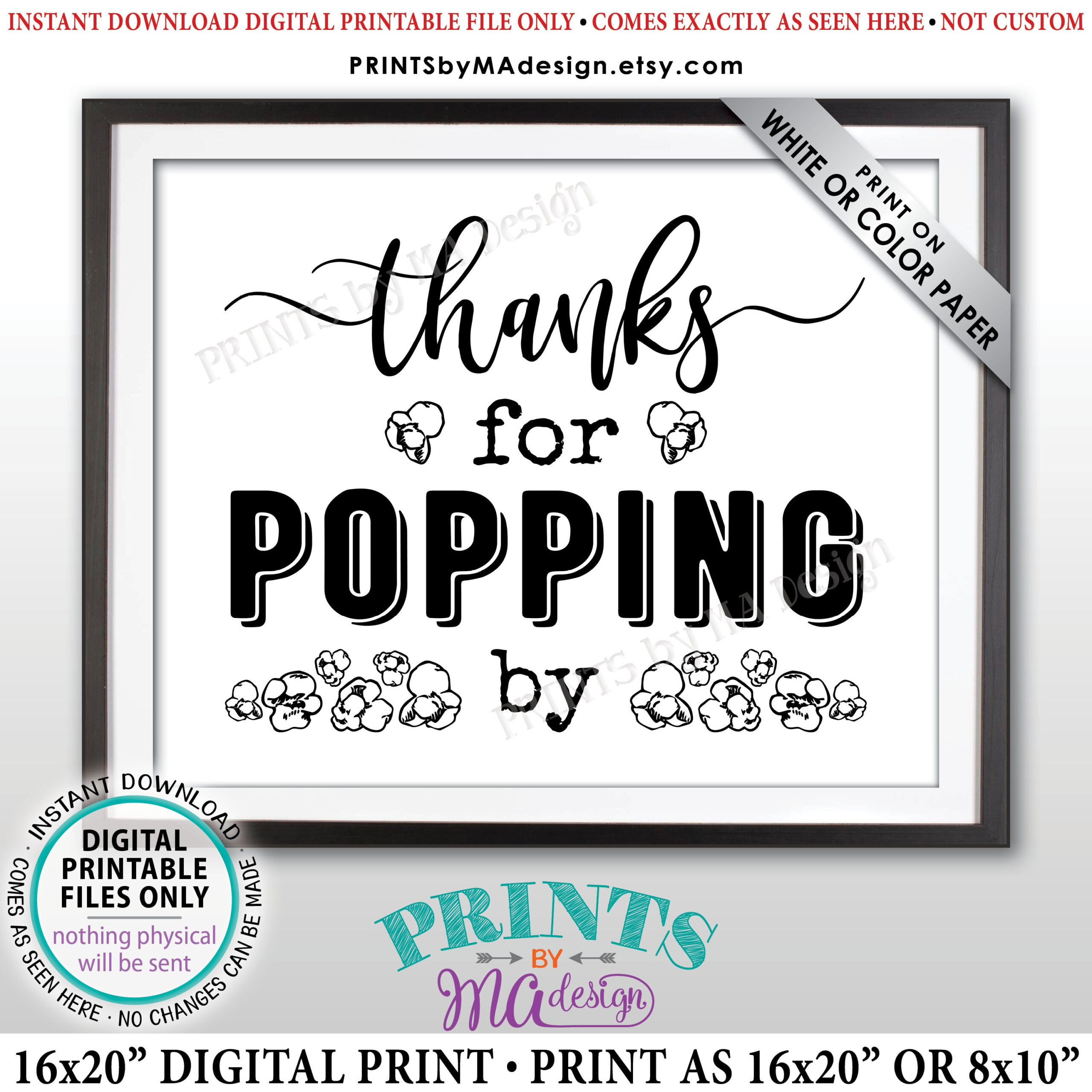 Thanks For Poppingpopcorn Sign, Popcorn Bar, Printable with regard to Thanks For Popping By Free Printable