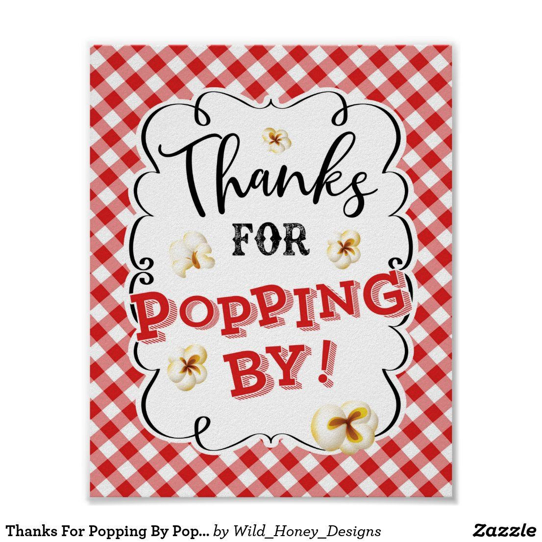 Thanks For Poppingpopcorn Sign Red Gingham | Zazzle | Popcorn intended for Thanks for Popping By Free Printable