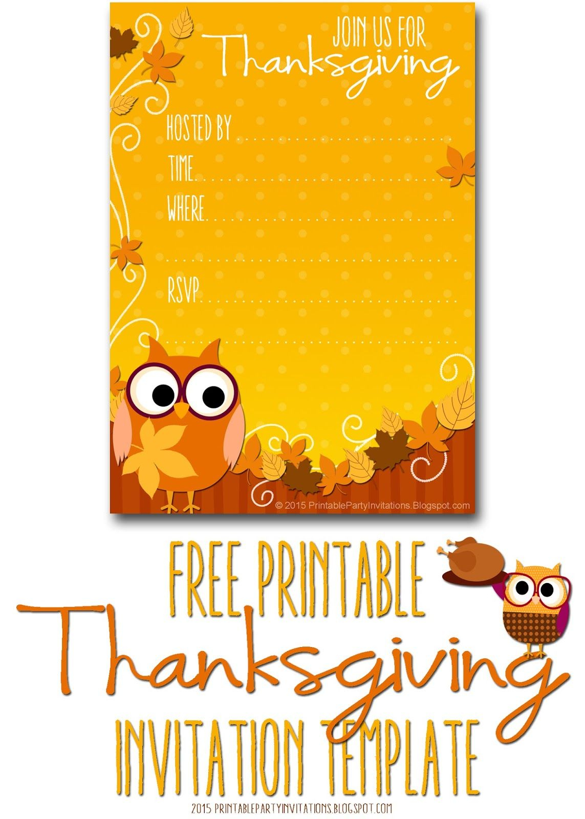 Thanksgiving Invite Template | Printable Thanksgiving Invitation intended for Free Printable Thanksgiving Invitations