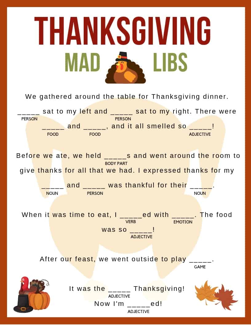 Thanksgiving Mad Libs - Jac Of All Things in Free Printable Thanksgiving Mad Libs