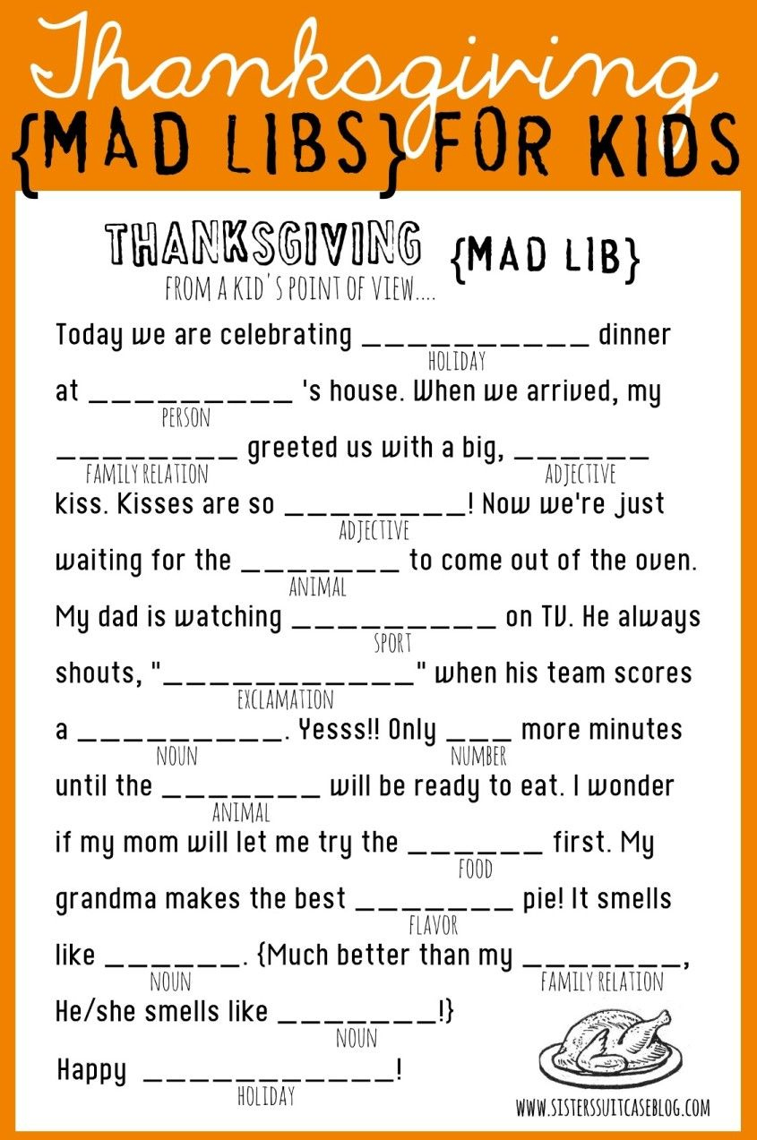 Thanksgiving Mad Libs Printable - My Sister&amp;#039;S Suitcase - Packed pertaining to Free Printable Thanksgiving Mad Libs