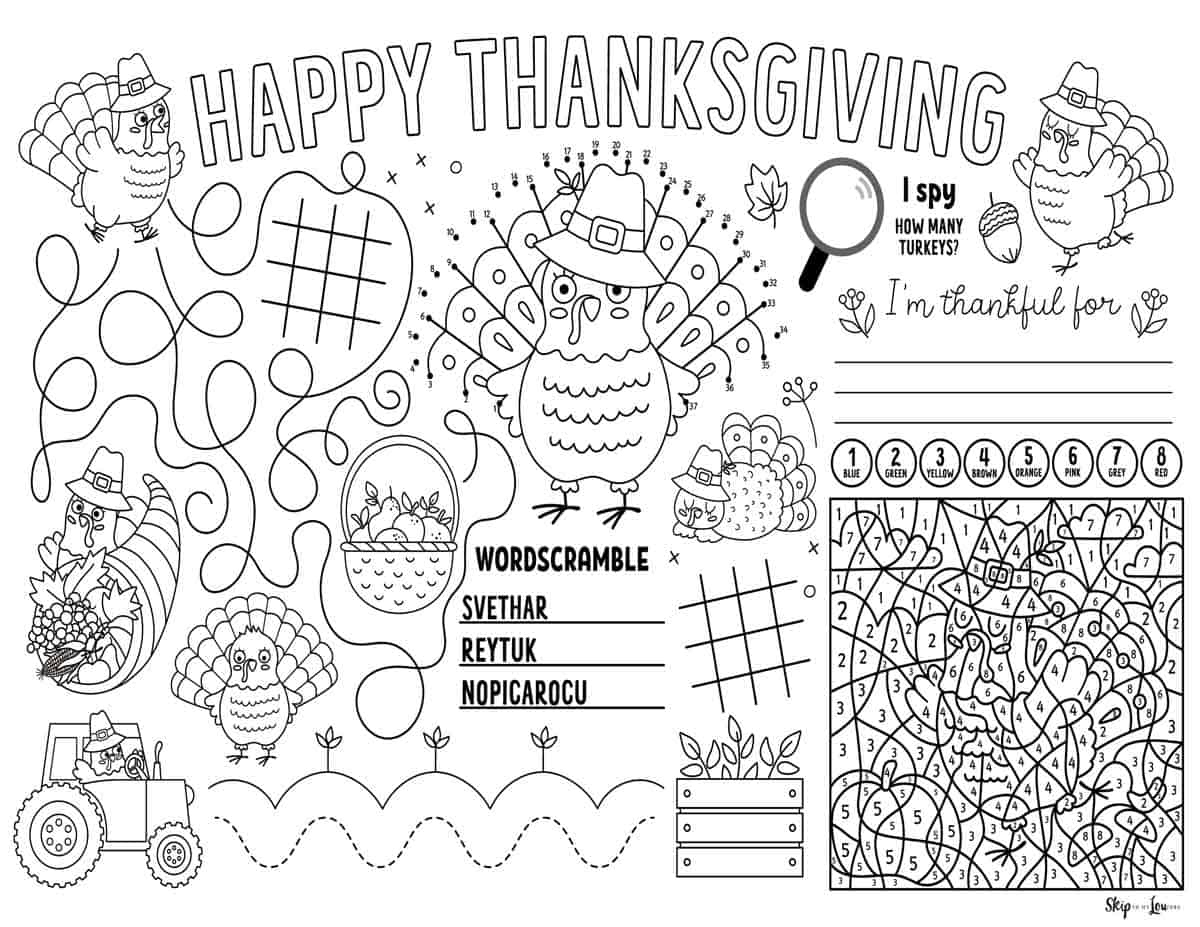 Thanksgiving Placemats | Skip To My Lou throughout Free Printable Thanksgiving Coloring Placemats