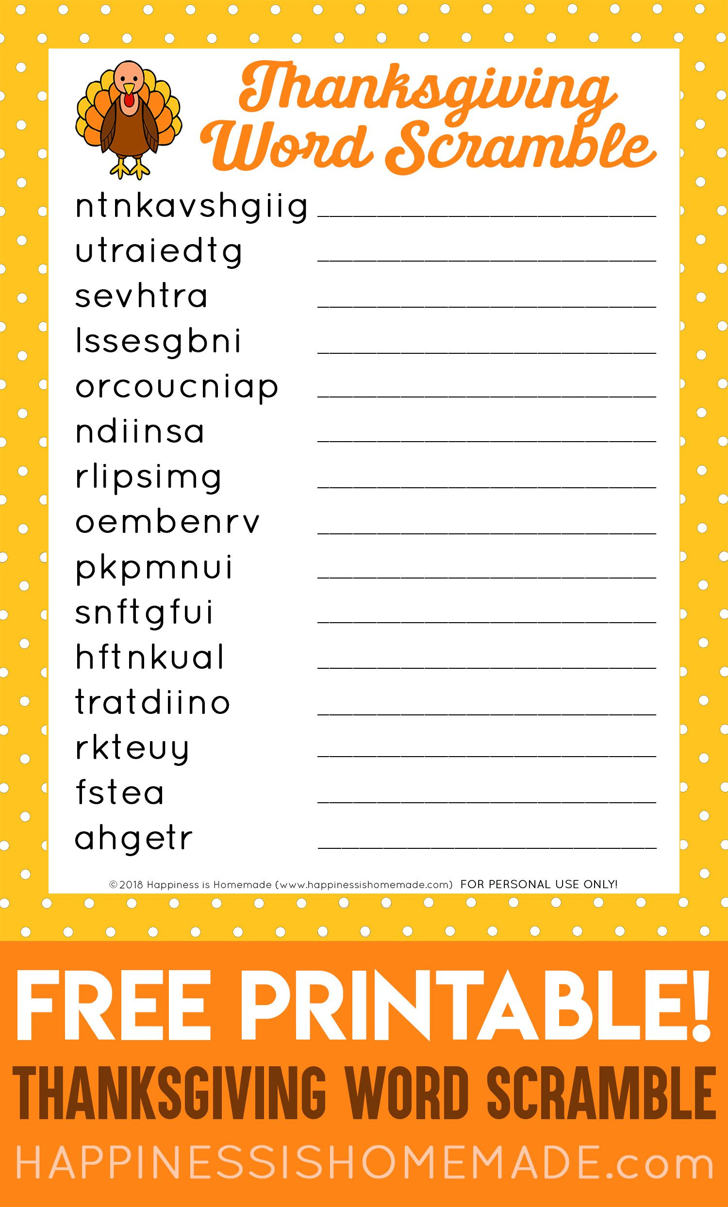 Thanksgiving Word Scramble Puzzle | Thanksgiving Words within Free Printable Thanksgiving Games For Adults