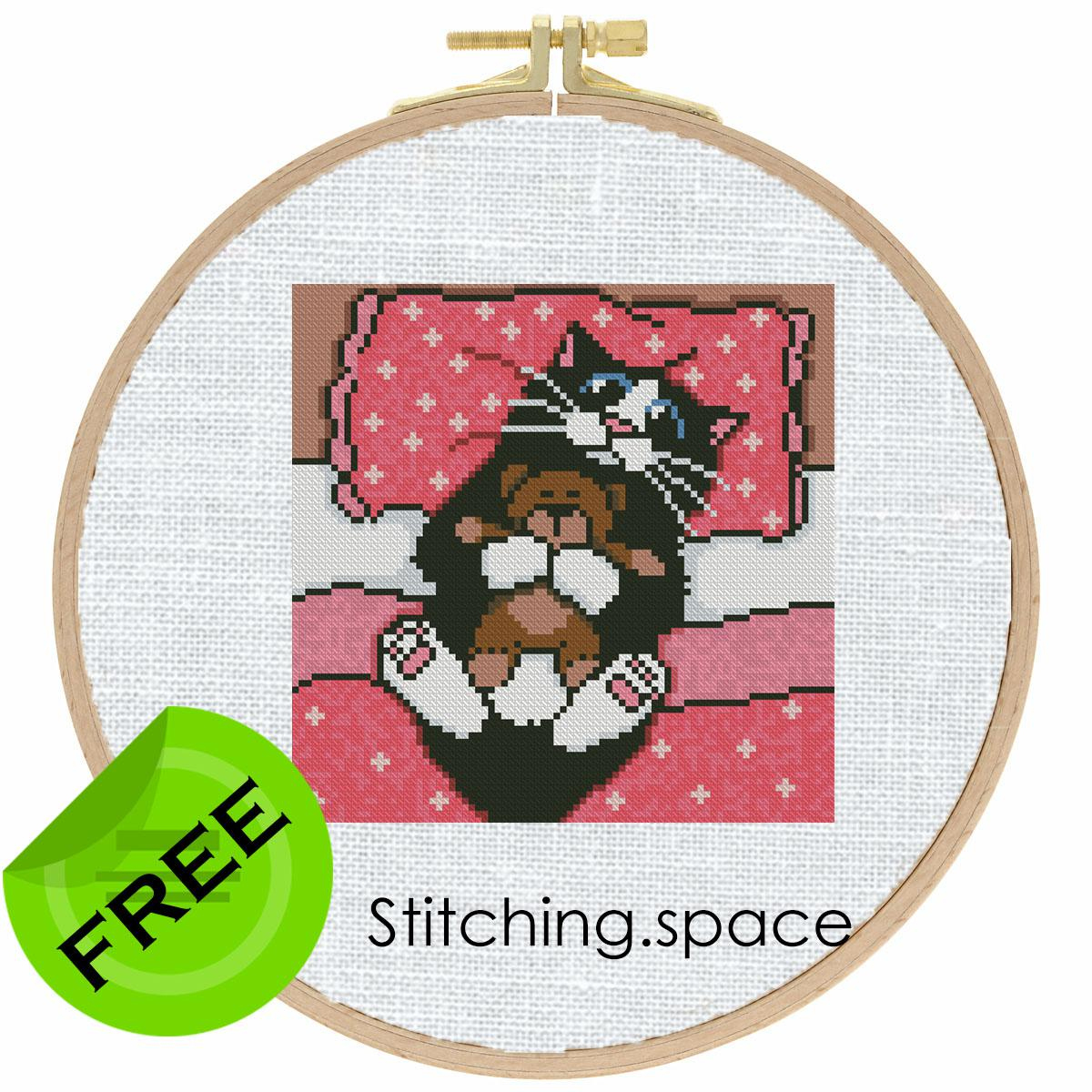 The Free Printable Pdf Cross-Stitch Pattern “Cat Good Night” In pertaining to Free Printable Modern Cross Stitch Patterns