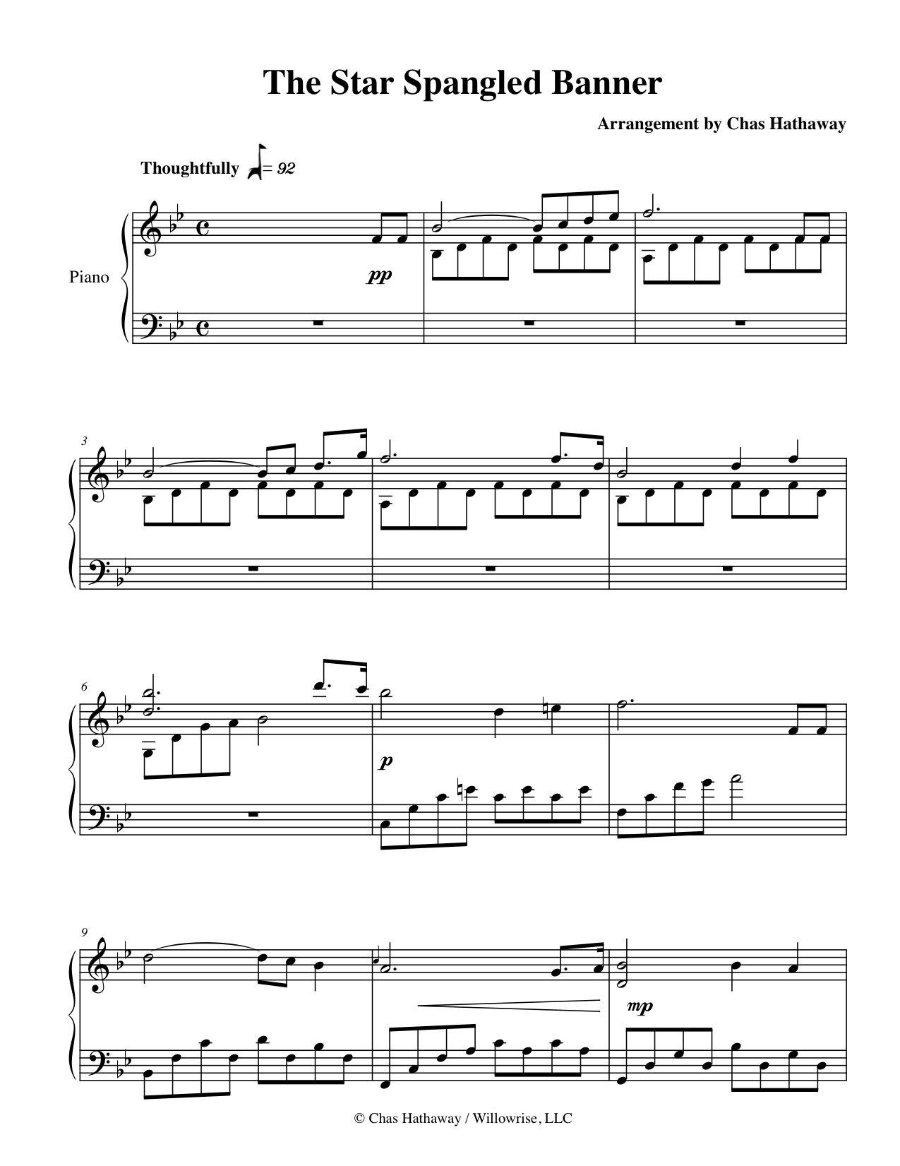 The Star Spangled Banner Sheet Musicchas Hathaway regarding Free Printable Piano Sheet Music for the Star Spangled Banner
