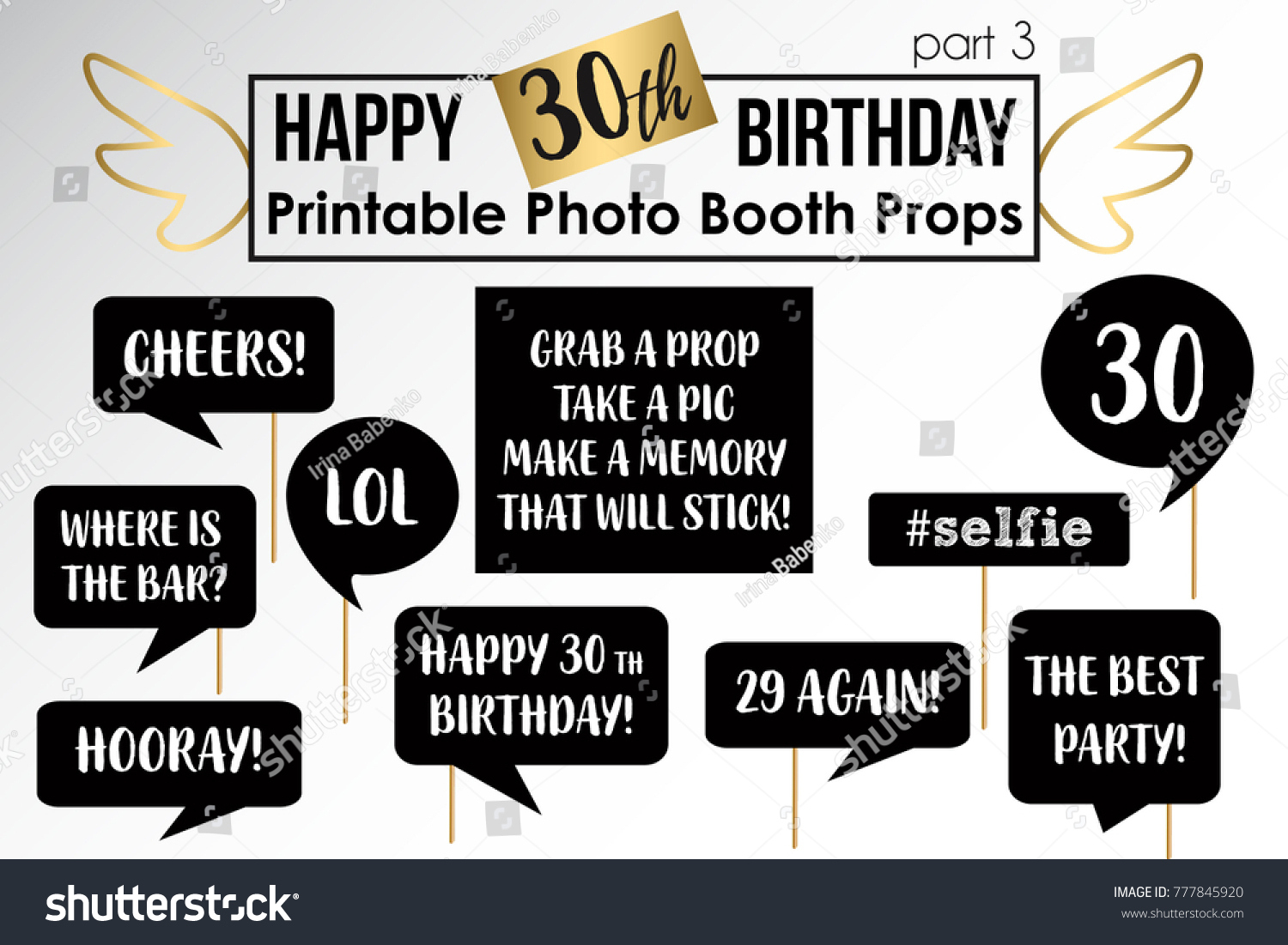 Thirtieth Birthday Party Printable Photo Booth Stock Vector pertaining to Free Printable 30Th Birthday Photo Booth Props