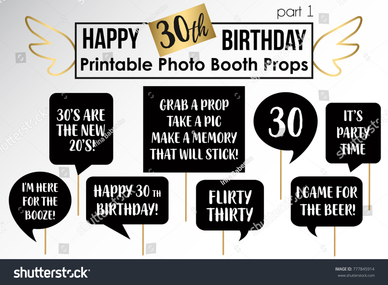 Thirtieth Birthday Party Printable Photo Booth Stock Vector with regard to Free Printable 30Th Birthday Photo Booth Props