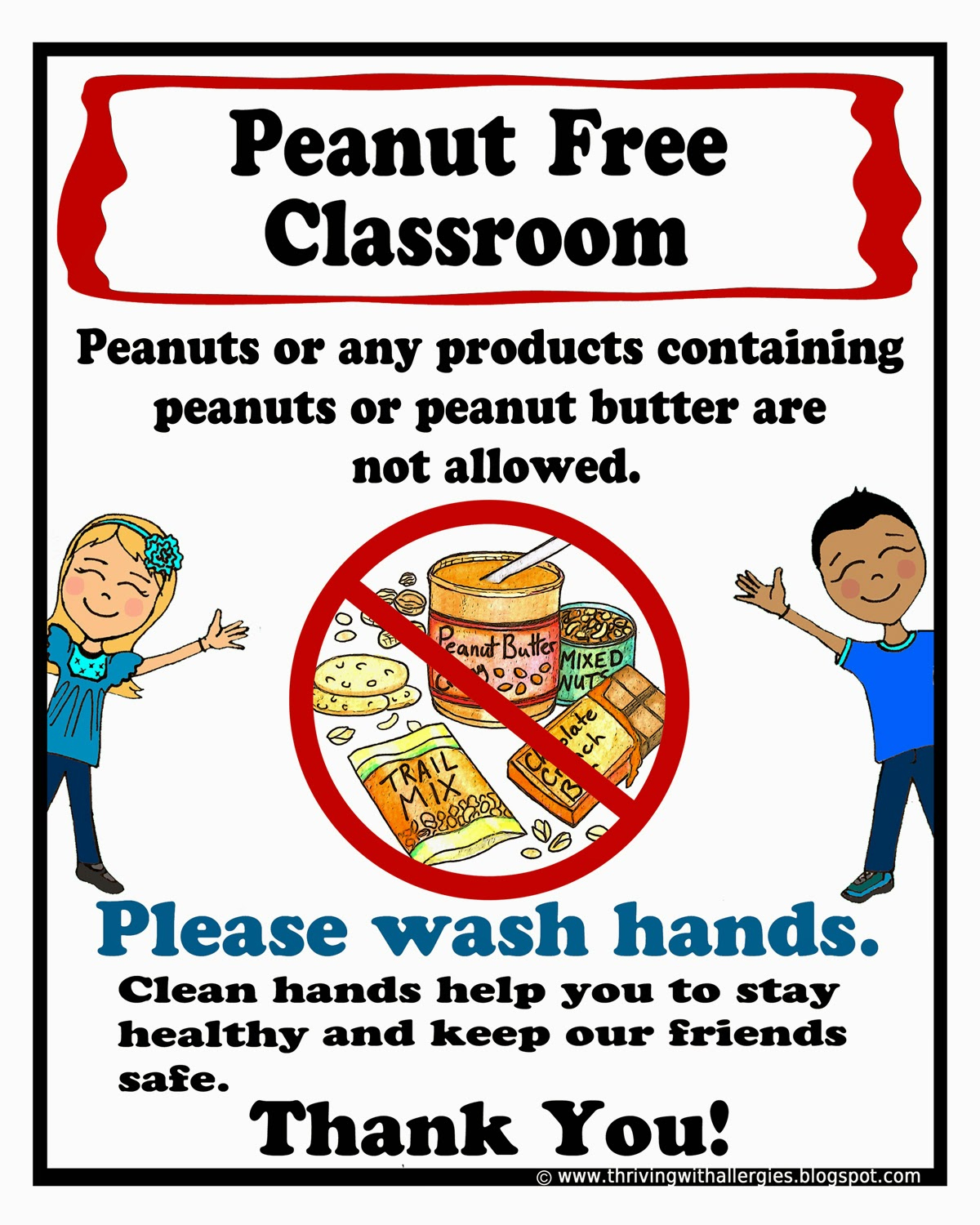 Thriving With Allergies: Food Allergy Alert Daycare/School with regard to Printable Peanut Free Classroom Signs