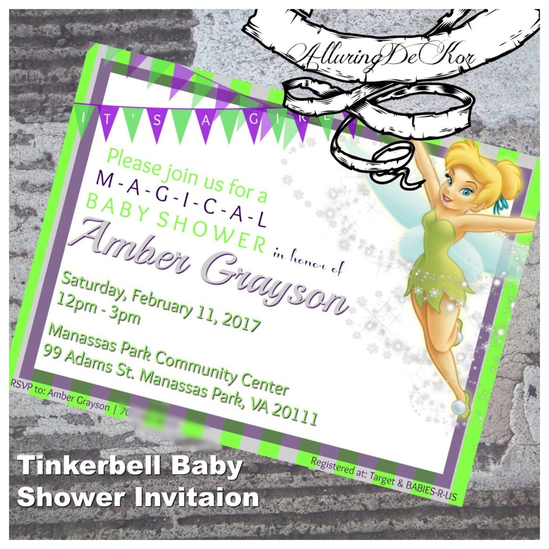 Tinkerbell Baby Shower Invitation - Etsy intended for Free Printable Tinkerbell Baby Shower Invitations