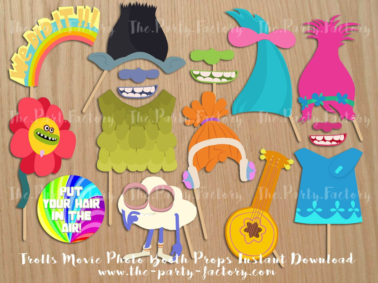 Trolls Themed Photo Booth Props Instant Download, Printables, Digital File regarding Free Trolls Photo Booth Props Printable