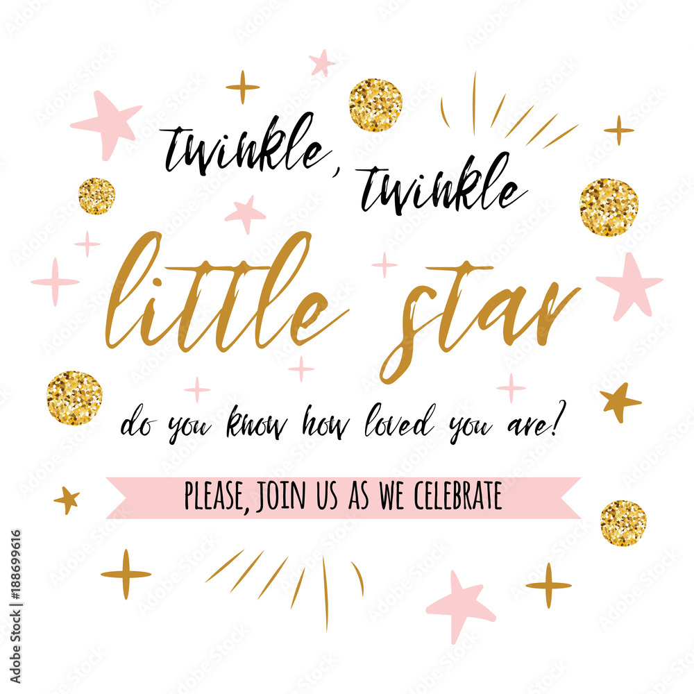 Twinkle Twinkle Little Star Text With Gold Polka Dot And Pink Star inside Twinkle Twinkle Little Star Baby Shower Free Printables