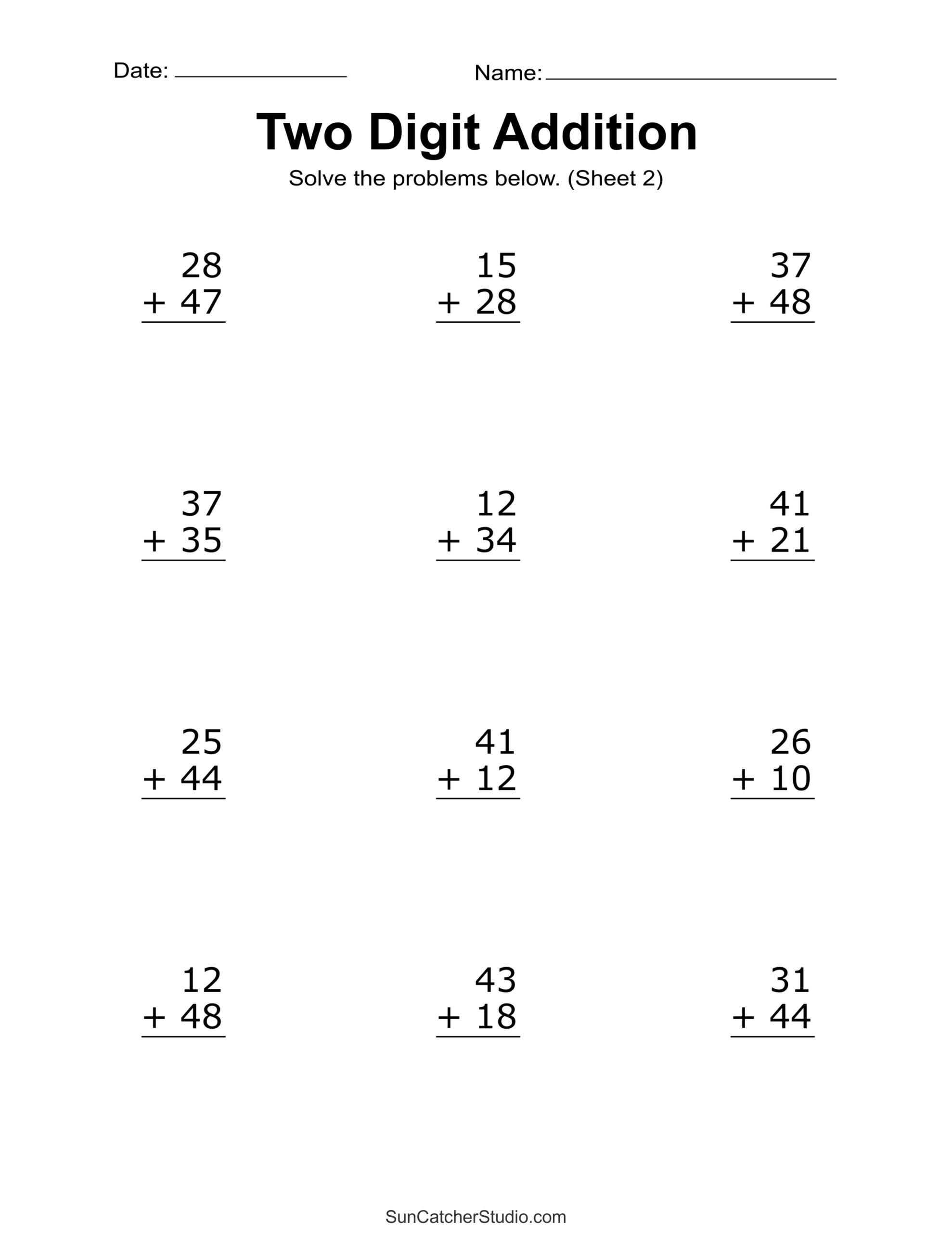 Two Digit Addition Worksheets (Printable 2-Digit Problems) – Diy with Free Printable Picture Addition Worksheets