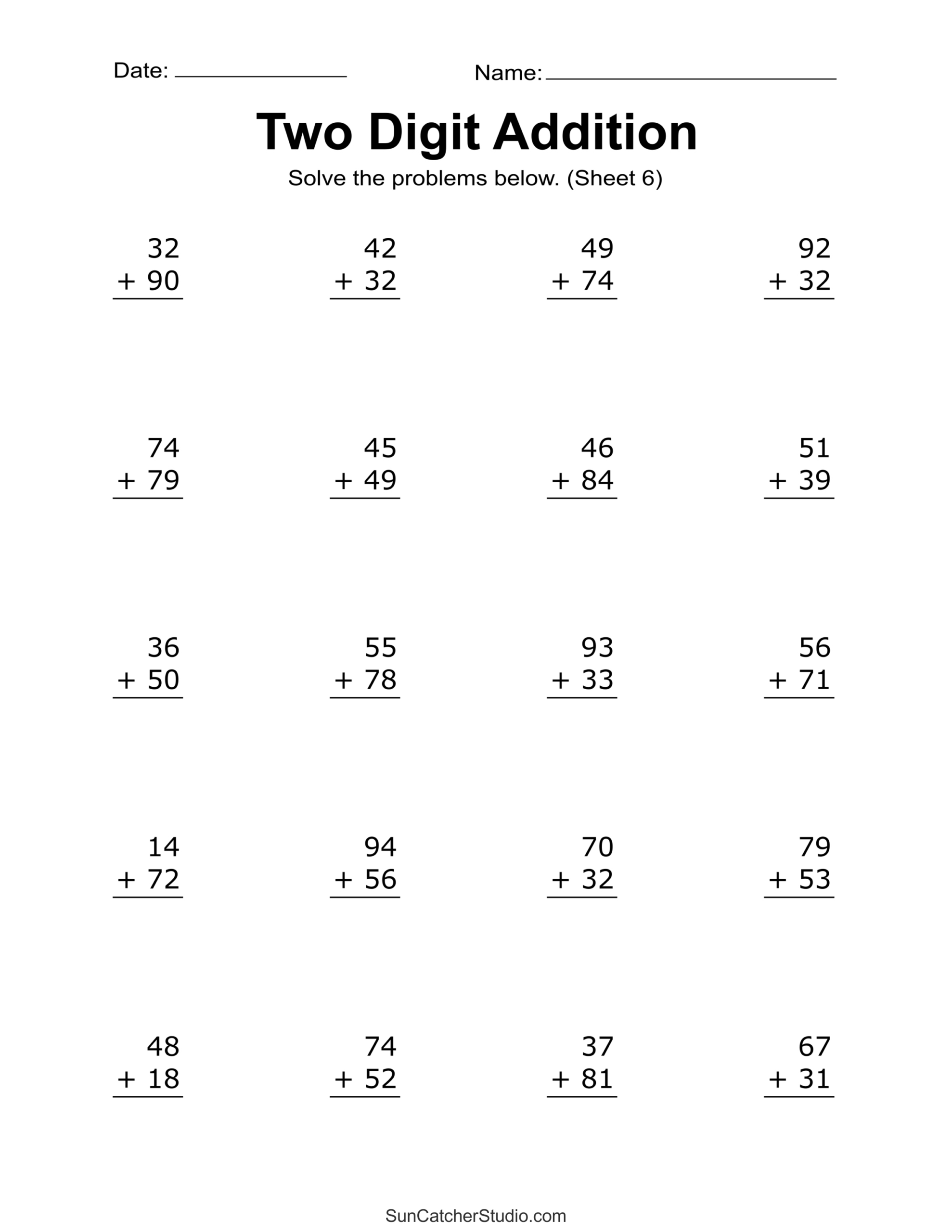 Two Digit Addition Worksheets (Printable 2-Digit Problems) – Diy with regard to Free Printable Simple Math Worksheets