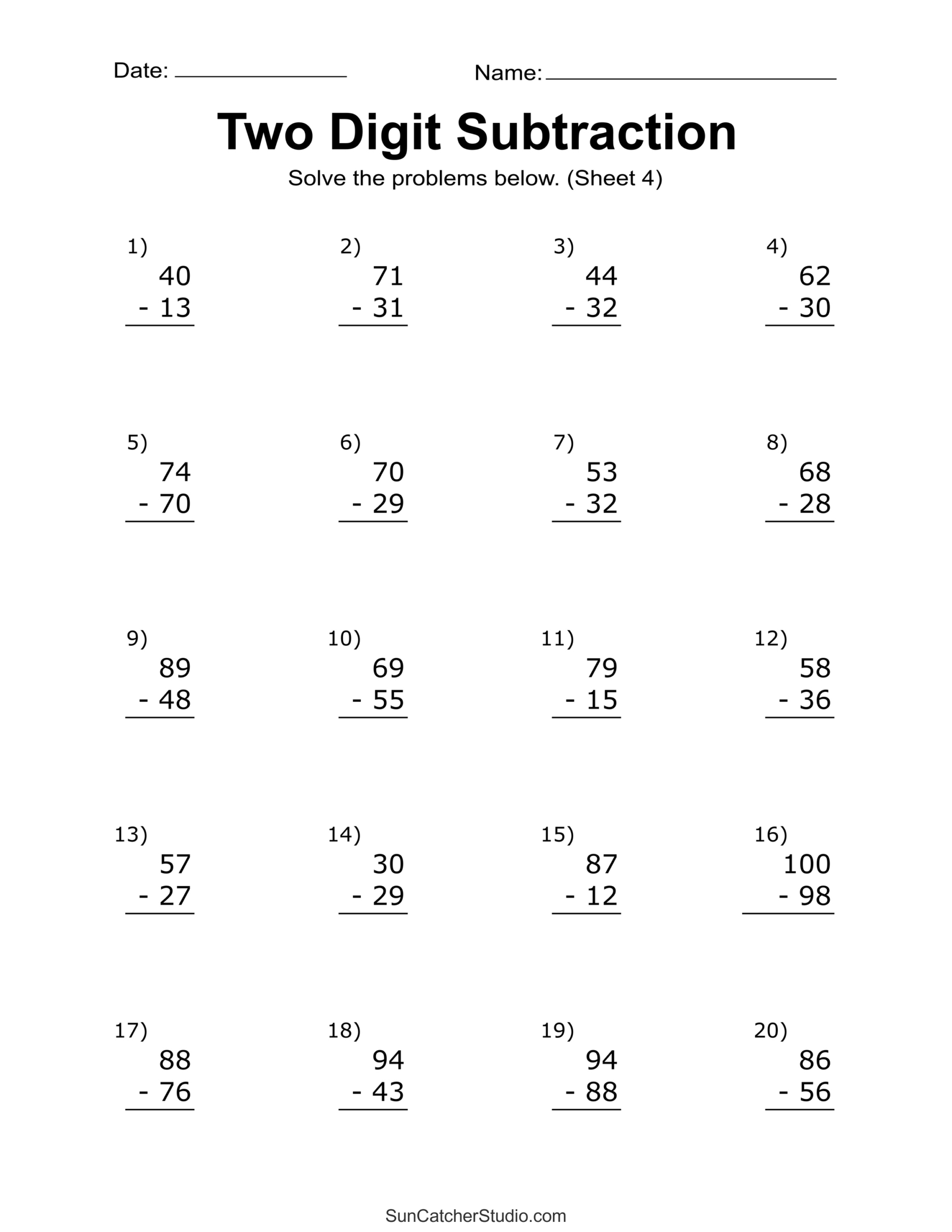 Two-Digit Subtraction Worksheets (Printable Math Drills) – Diy with regard to Free Printable Subtraction Worksheets