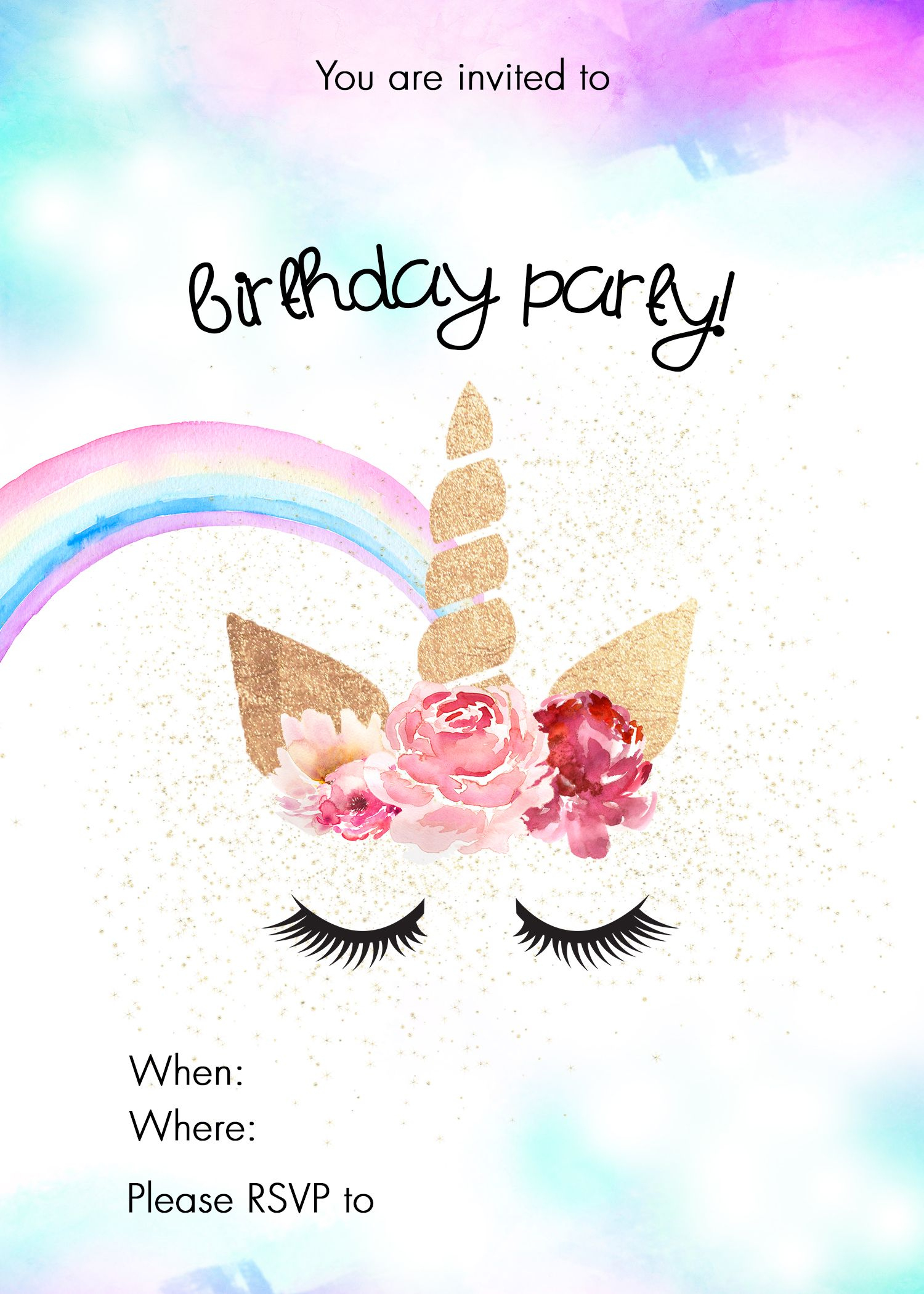 Unicorn Birthday Party Ideas - Free Invitation Download Printable for Free Printable Unicorn Birthday Invitations