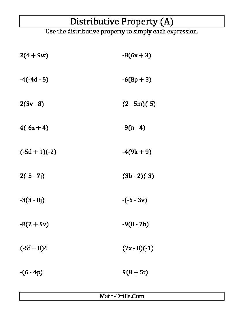 Using The Distributive Property (Answers Do Not Include Exponents with regard to Free Printable Distributive Property Worksheets