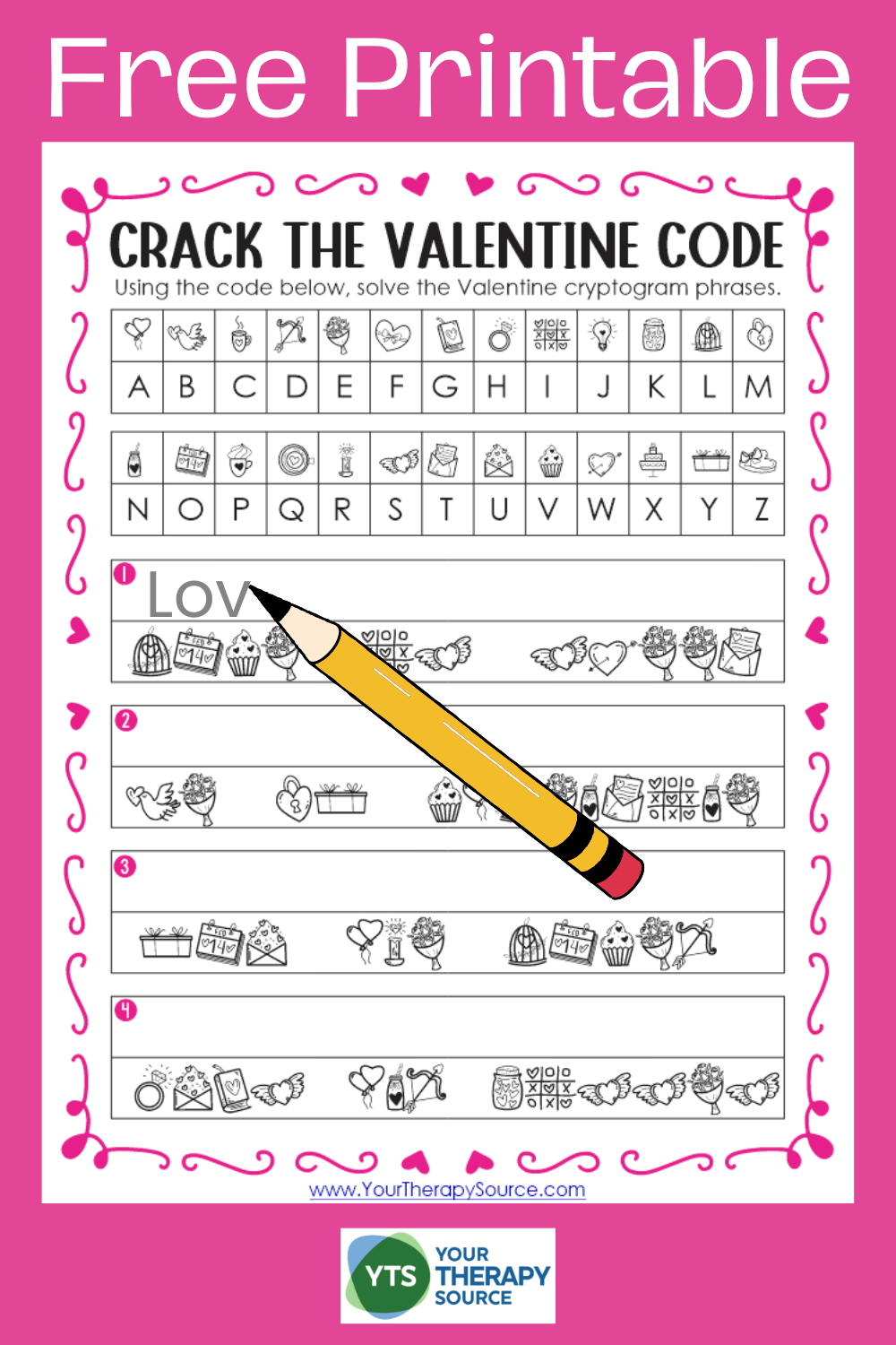 Valentine Cryptogram Free Printable Puzzle - Your Therapy Source with Free Printable Cryptoquip Puzzles