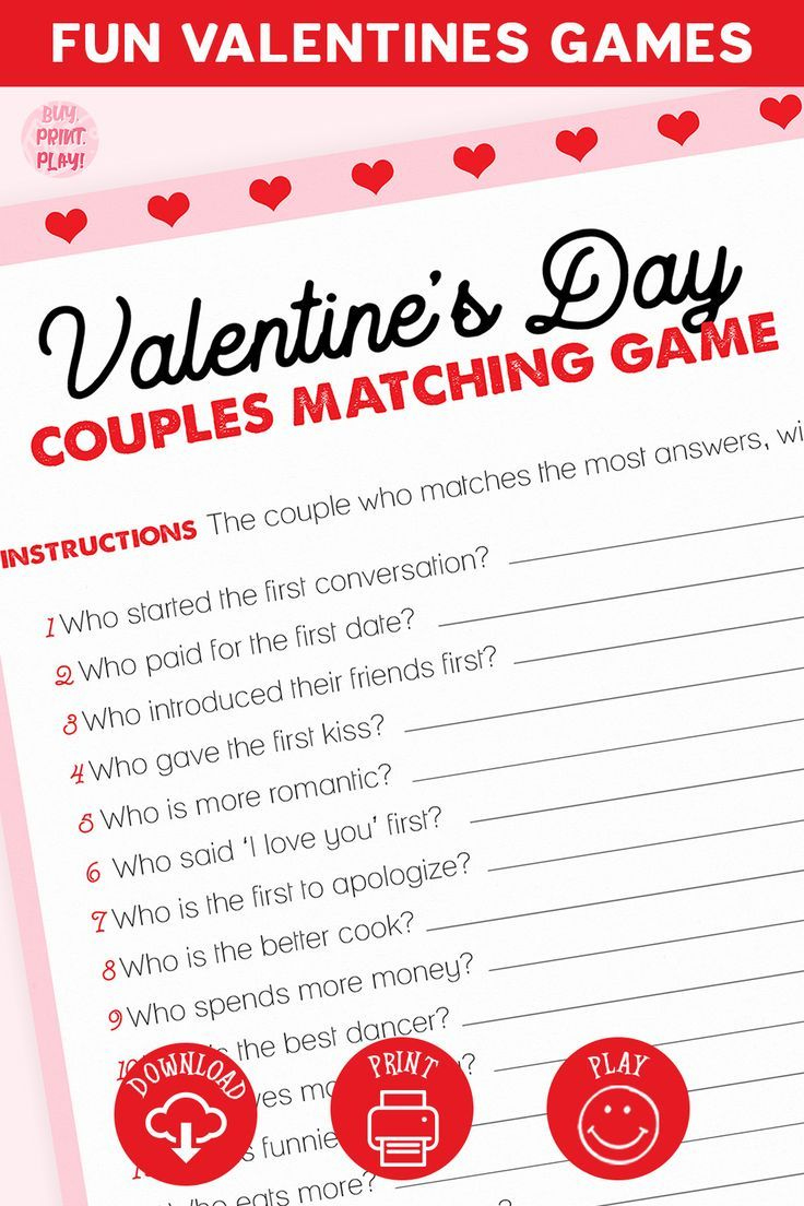 Valentines Couples Game Couple Matching Game Printable Games with regard to Free Printable Valentine Party Games for Adults