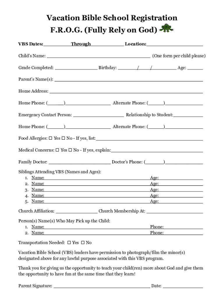 Vbs Registration Form - Fill Online, Printable, Fillable, Blank intended for Free Printable Vbs Registration Forms