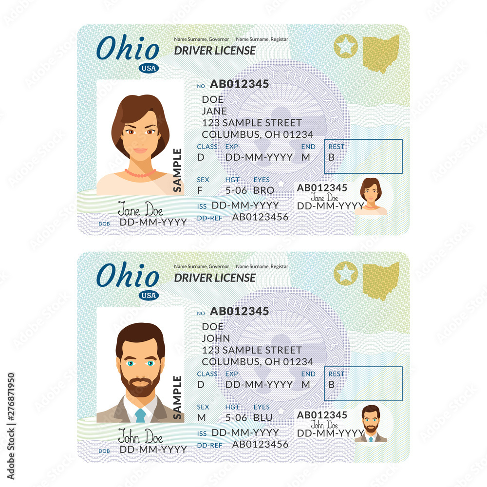 Vector Template Of Sample Driver License Plastic Card For Usa Ohio throughout Free Printable Fake Drivers License