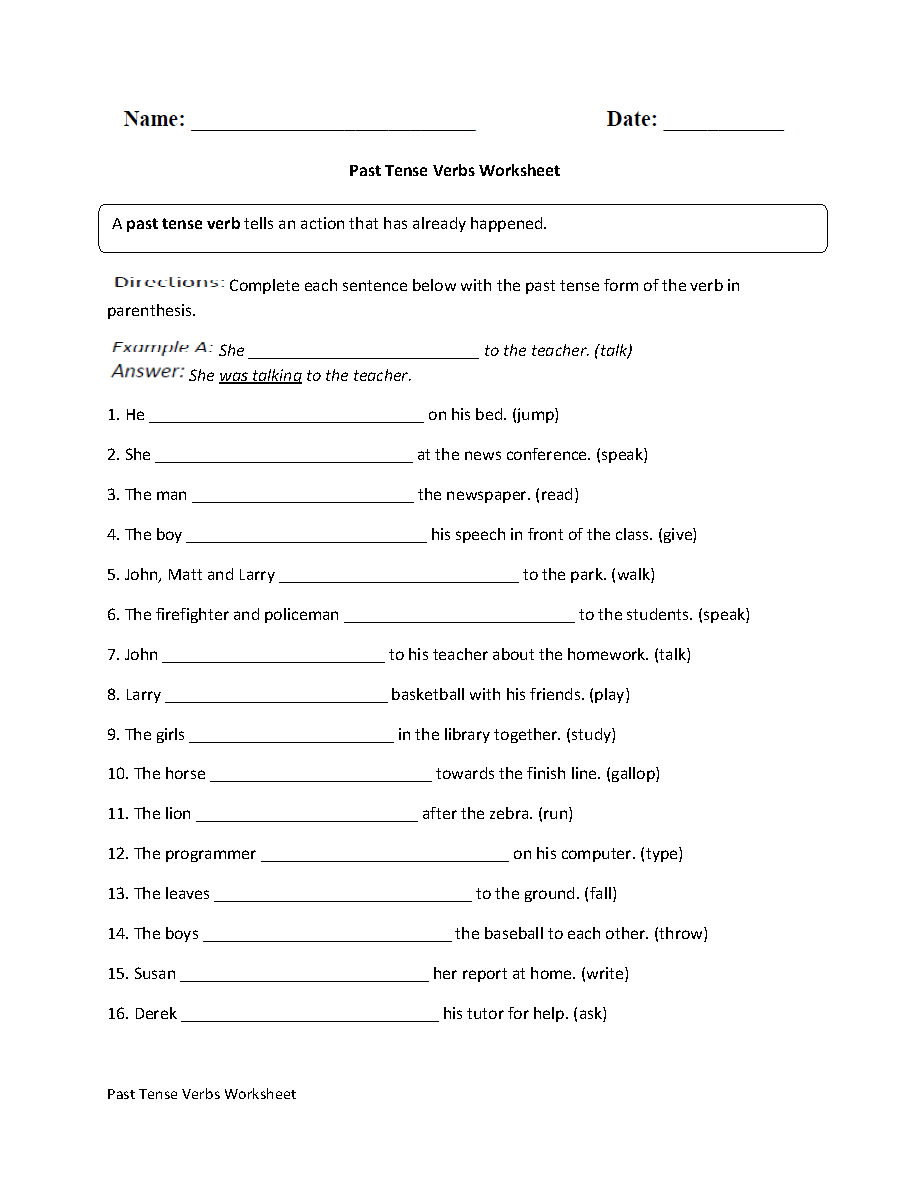 Verb Tenses Worksheets | Past Tense Verbs Practice Worksheet throughout Free Printable Past Tense Verbs Worksheets