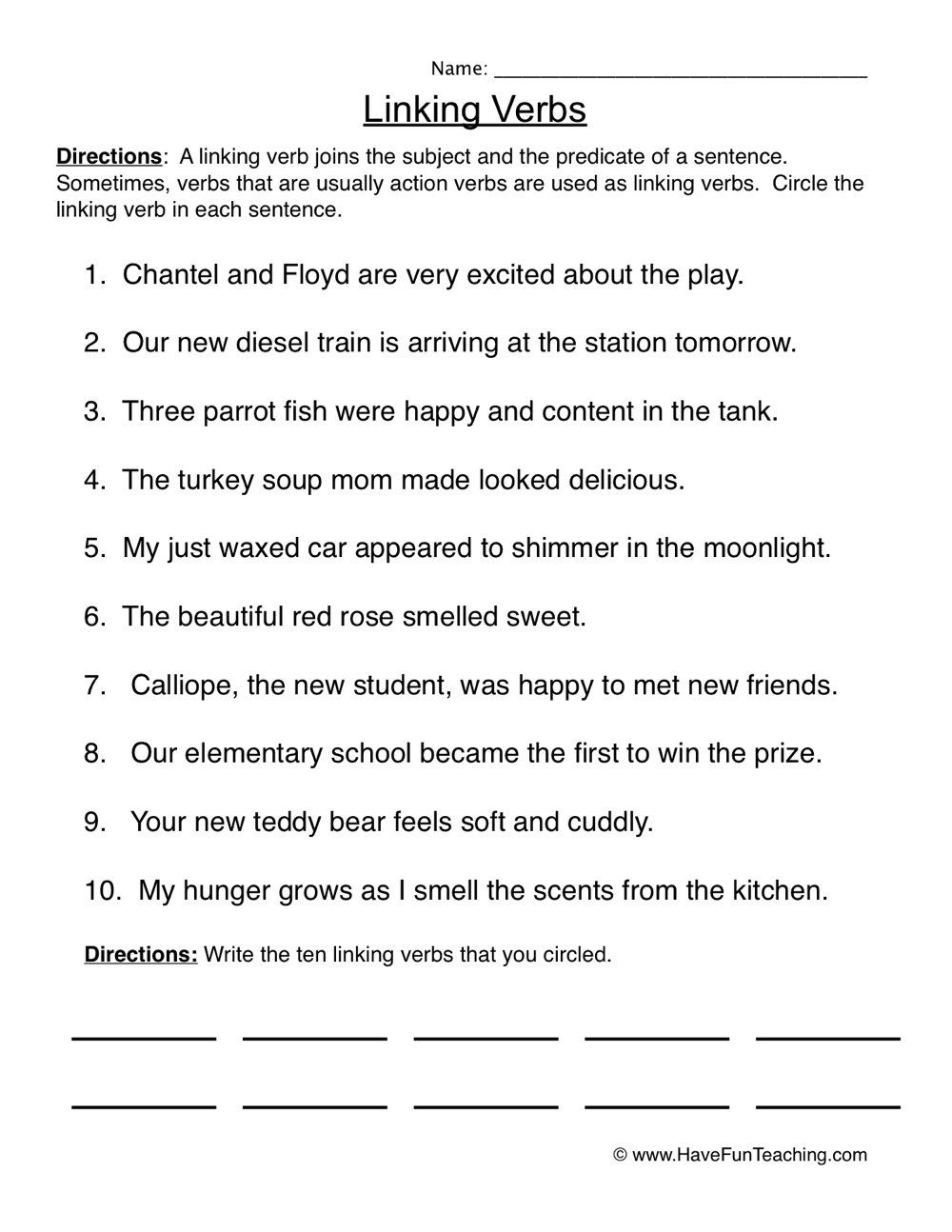 Verbs Worksheets - Have Fun Teaching | Linking Verbs, Linking in Free Printable Linking Verbs Worksheets