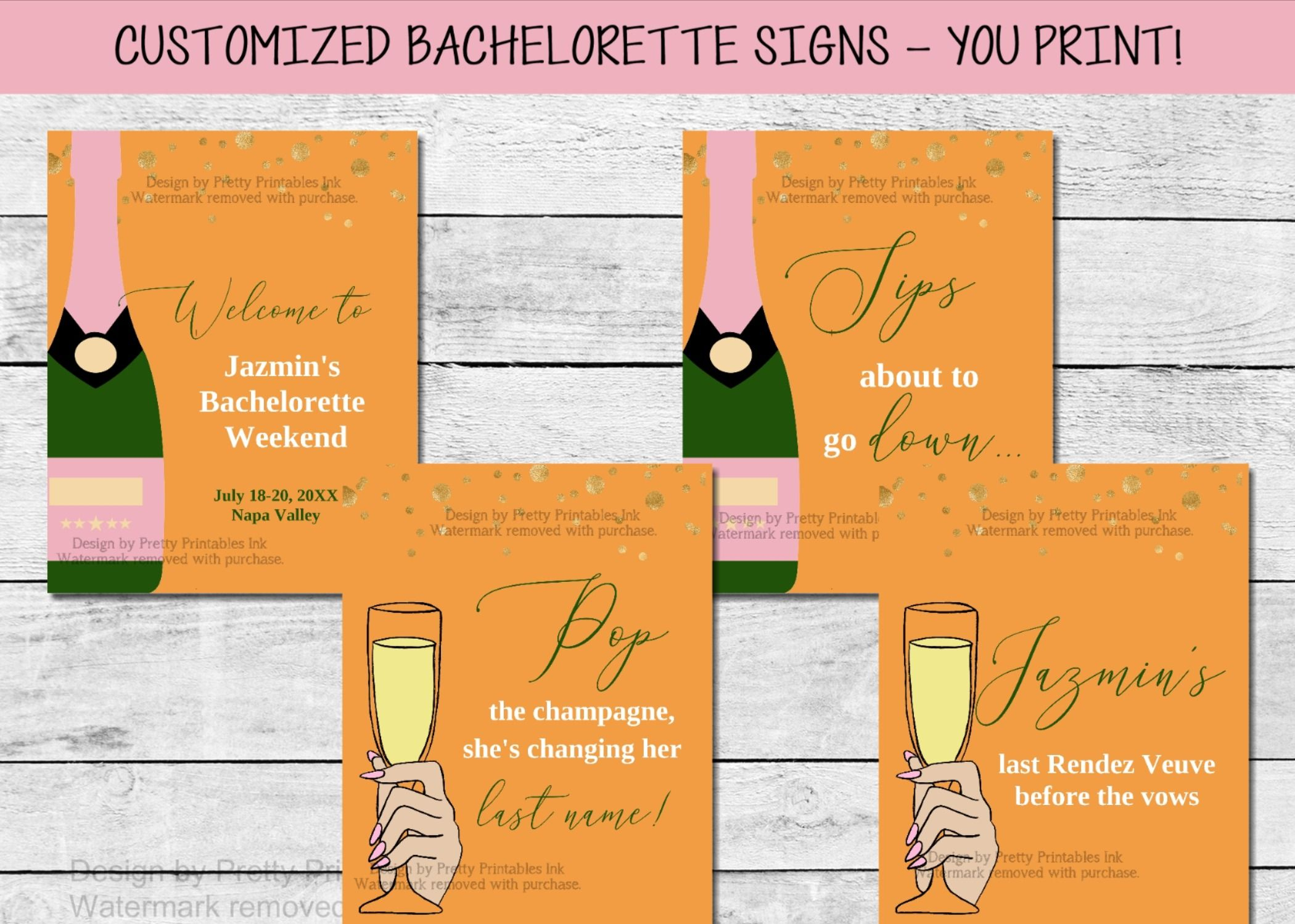 Veuve Before Vows Bachelorette Signs with Free Printable Bachelorette Signs