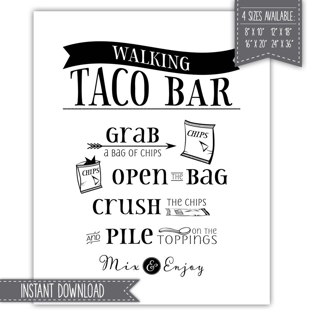 Walking Taco Bar | Party Ideas intended for Free Printable Taco Bar Signs