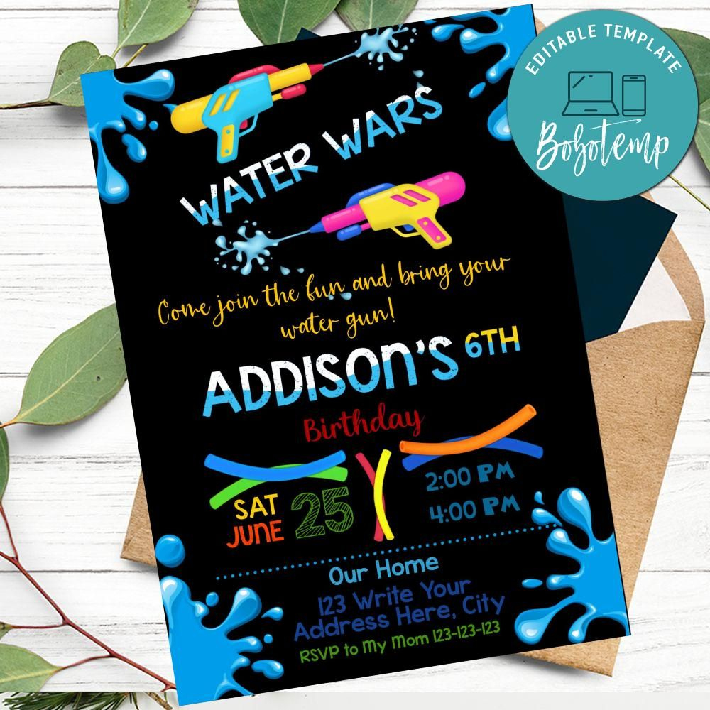 Water Wars Birthday Invitation Printable Instant Download | Bobotemp pertaining to Free Printable Water Birthday Party Invitations