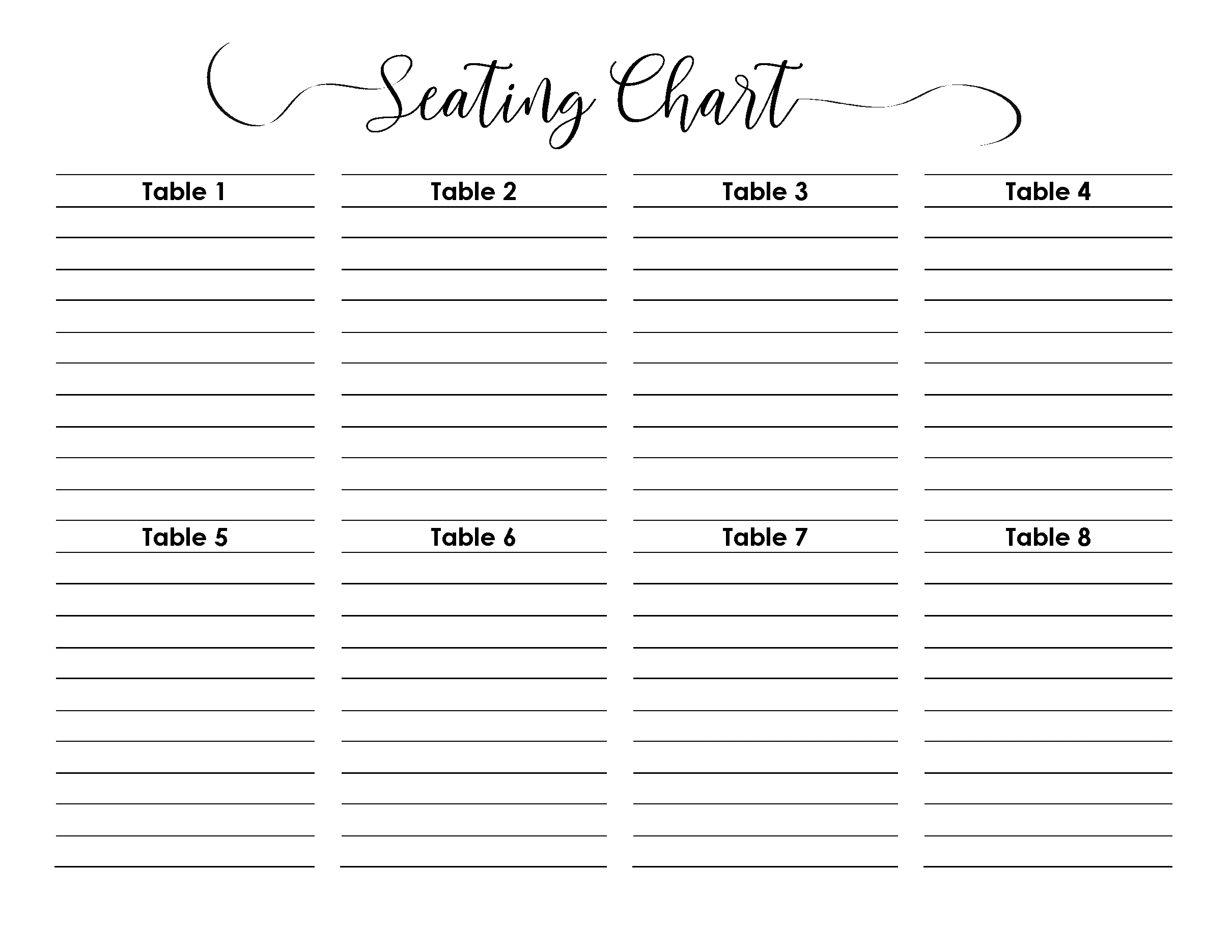 Wedding Seating Chart | Typeable Pdf, Word, Excel regarding Free Printable Wedding Seating Chart Template