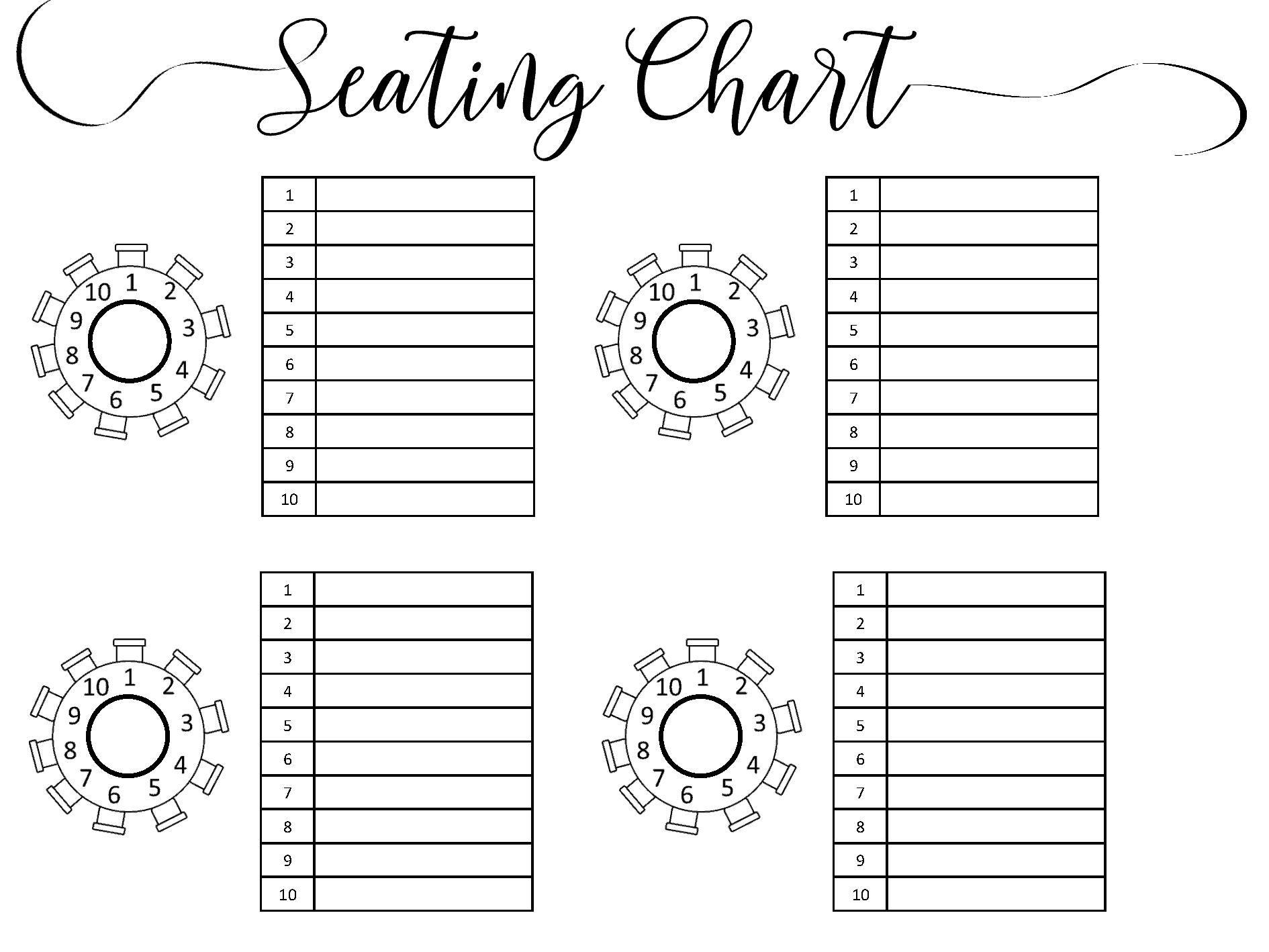 Wedding Seating Chart | Typeable Pdf, Word, Excel within Free Printable Wedding Seating Chart Template