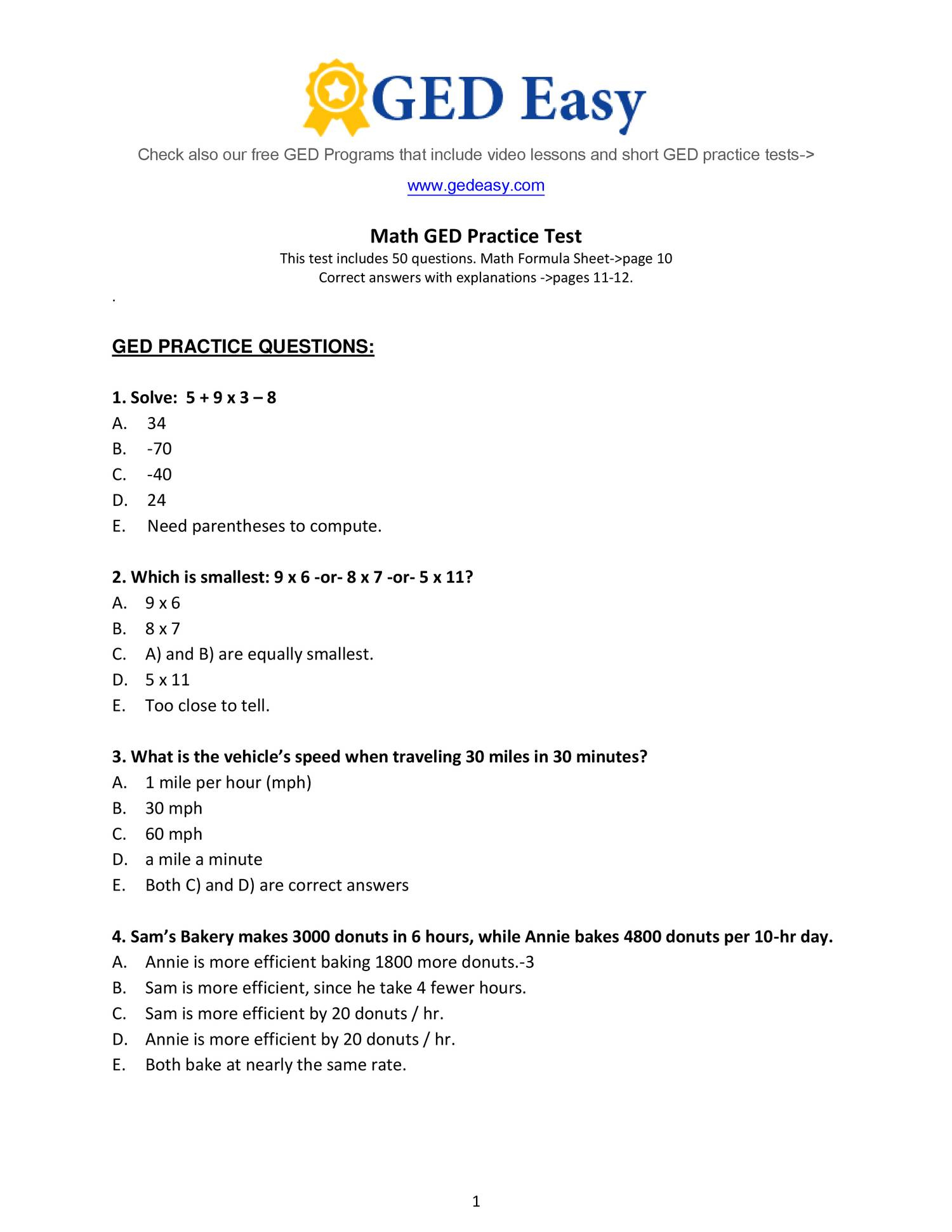 Week 15 Homework Adv Math- Printable-Ged-Math-Practice-Test2- Do in Free Printable Ged Practice Test With Answer Key